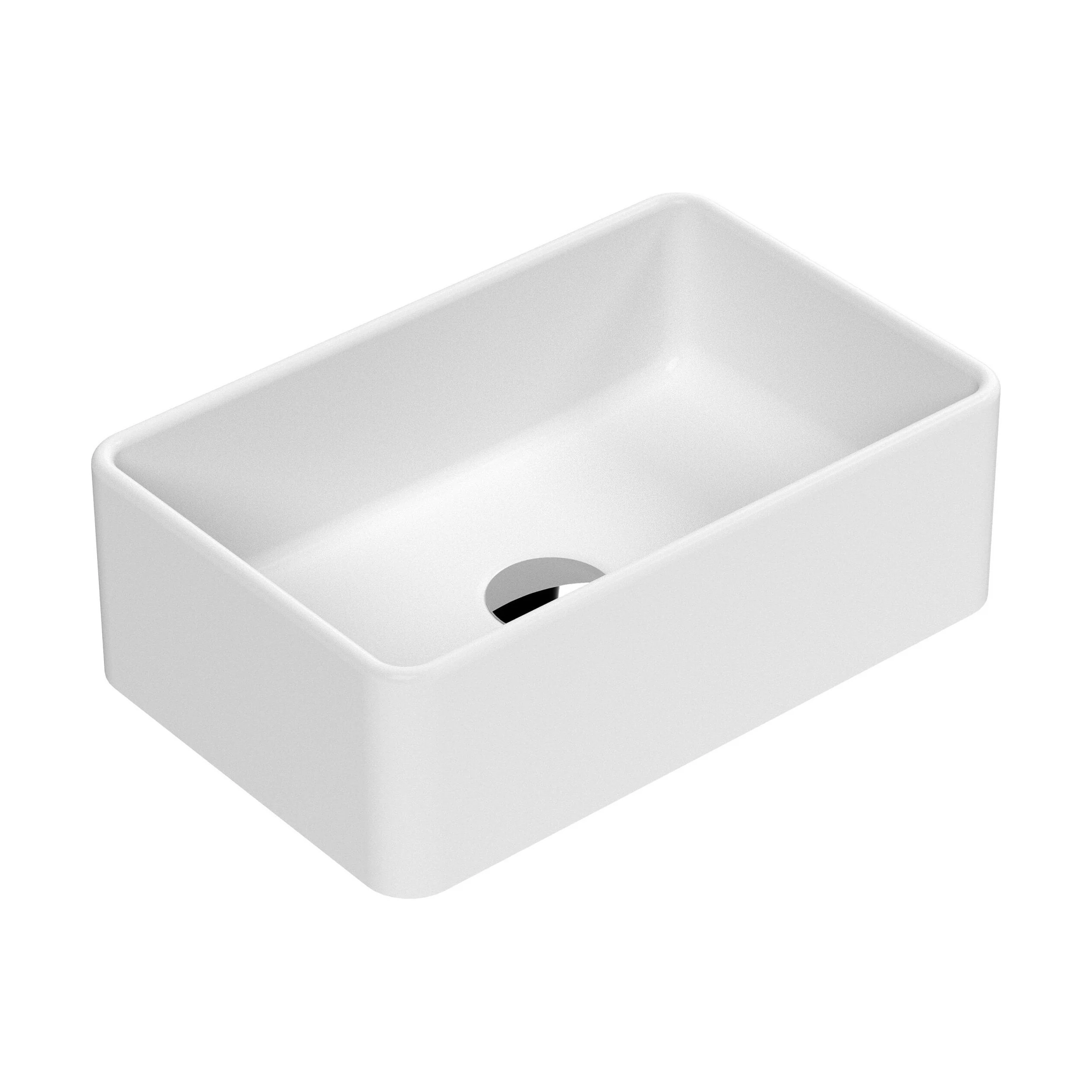 Balterley Nova Rectangular Countertop Vessel Basin for Modern Bathroom Vanity, Vitreous China, Matt White, 365 mm