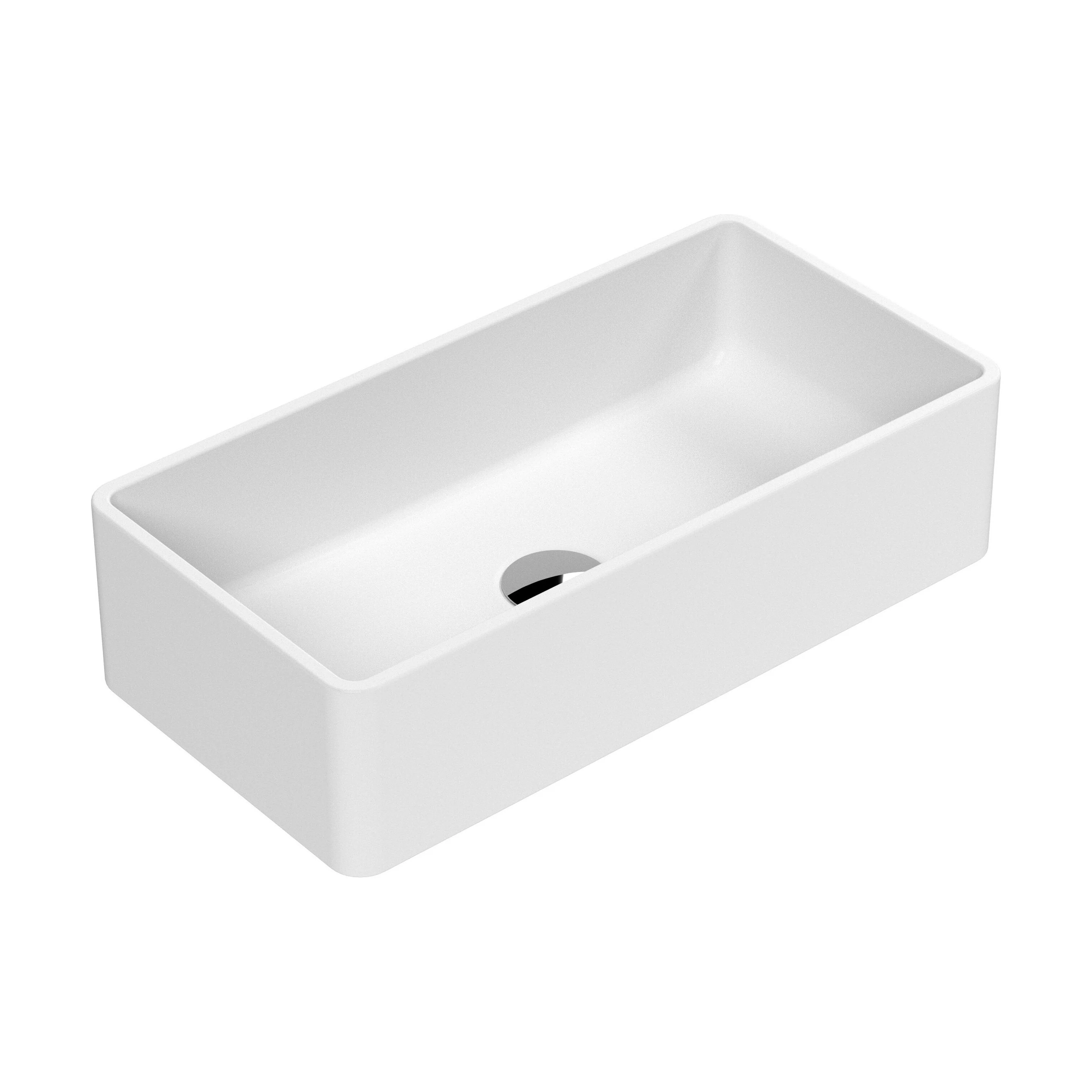 Balterley Nova Rectangular Countertop Vessel Basin for Modern Bathroom Vanity, Vitreous China, Matt White, 465 mm