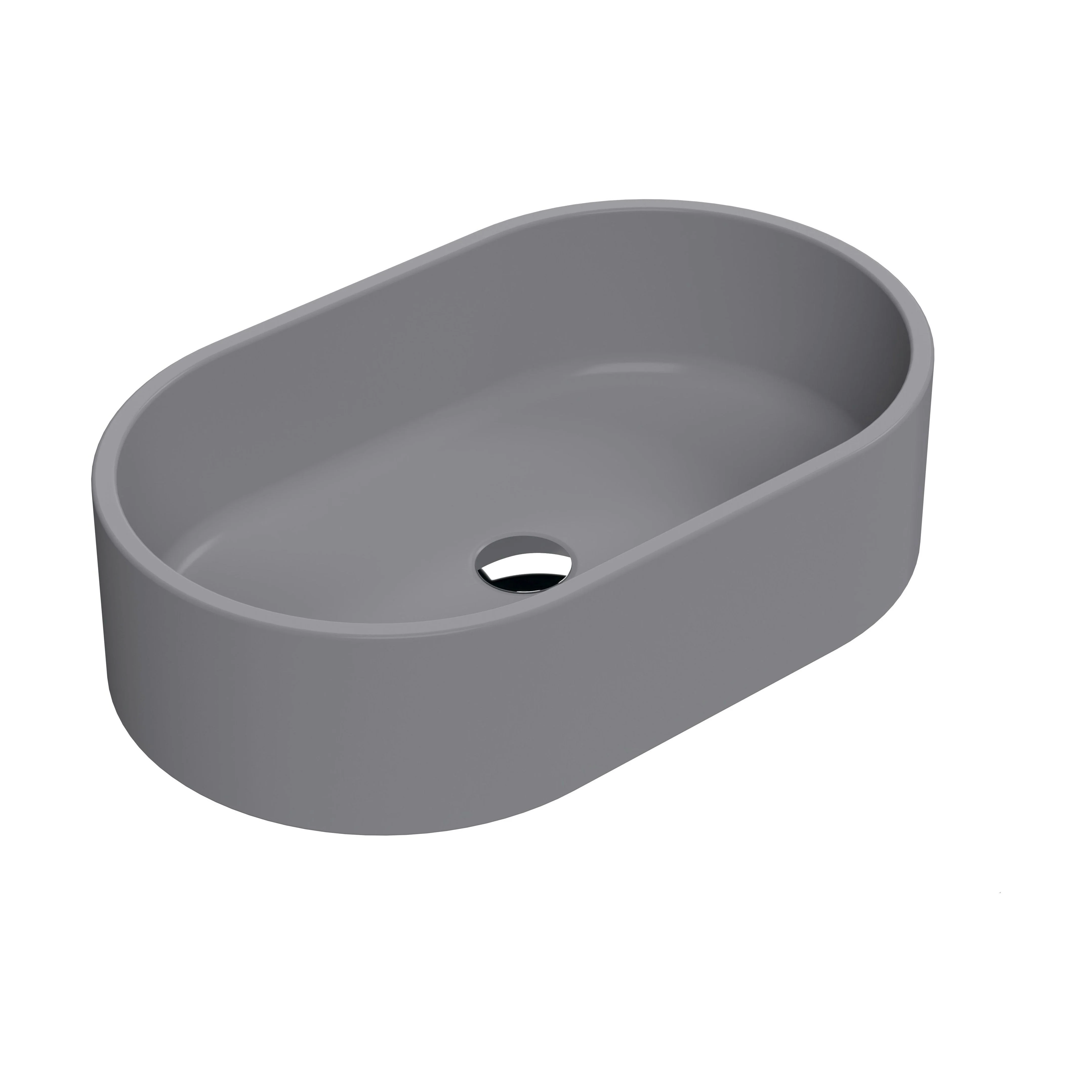 Balterley Nova Oval Countertop Vessel Basin for Bathroom & Cloakroom, Ceramic Fireclay, Matt Grey, 565 x 350 x 145 mm