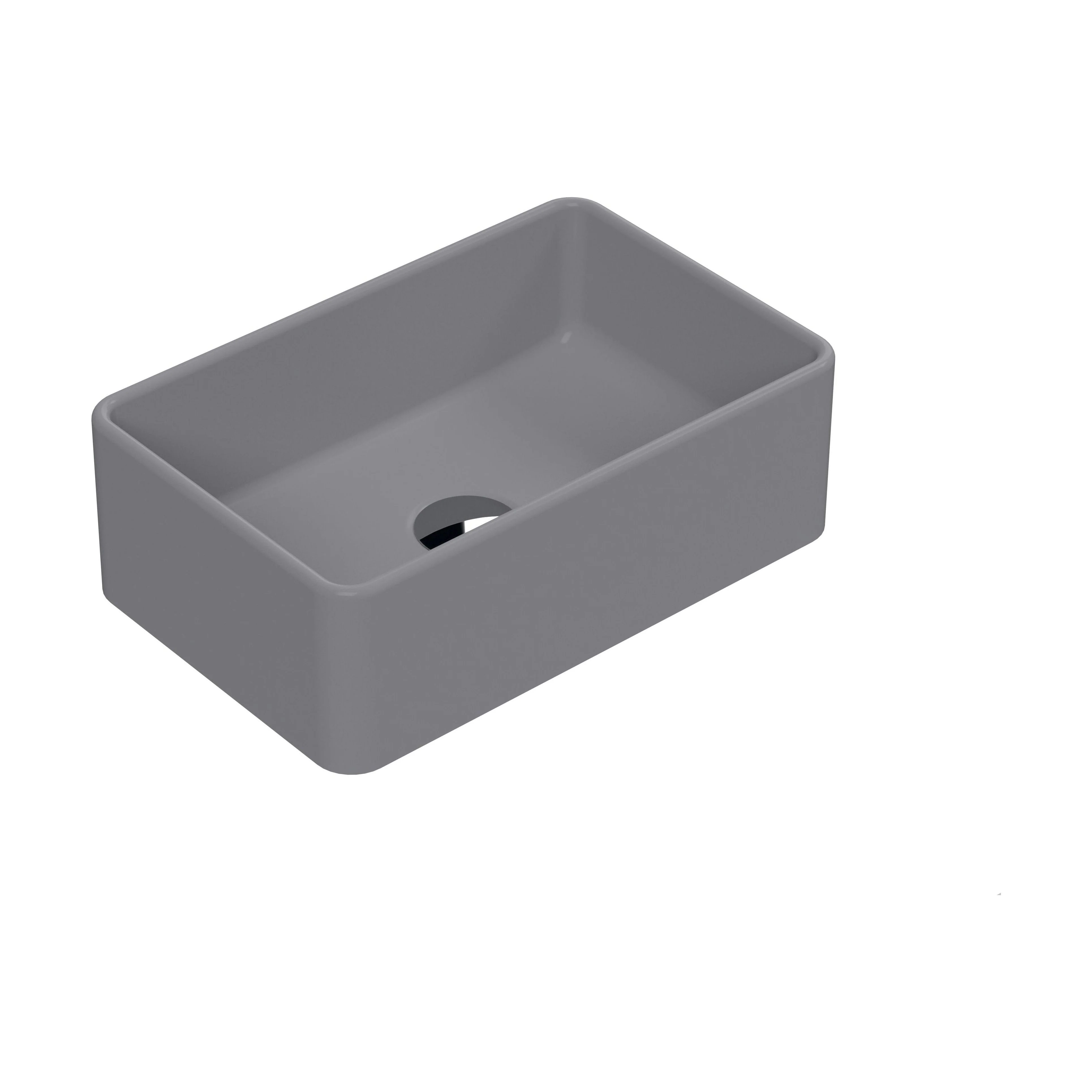 Balterley Nova Rectangular Countertop Vessel Basin for Bathroom & Cloakroom, Ceramic Fireclay, Matt Grey, 365 x 235 x 120 mm