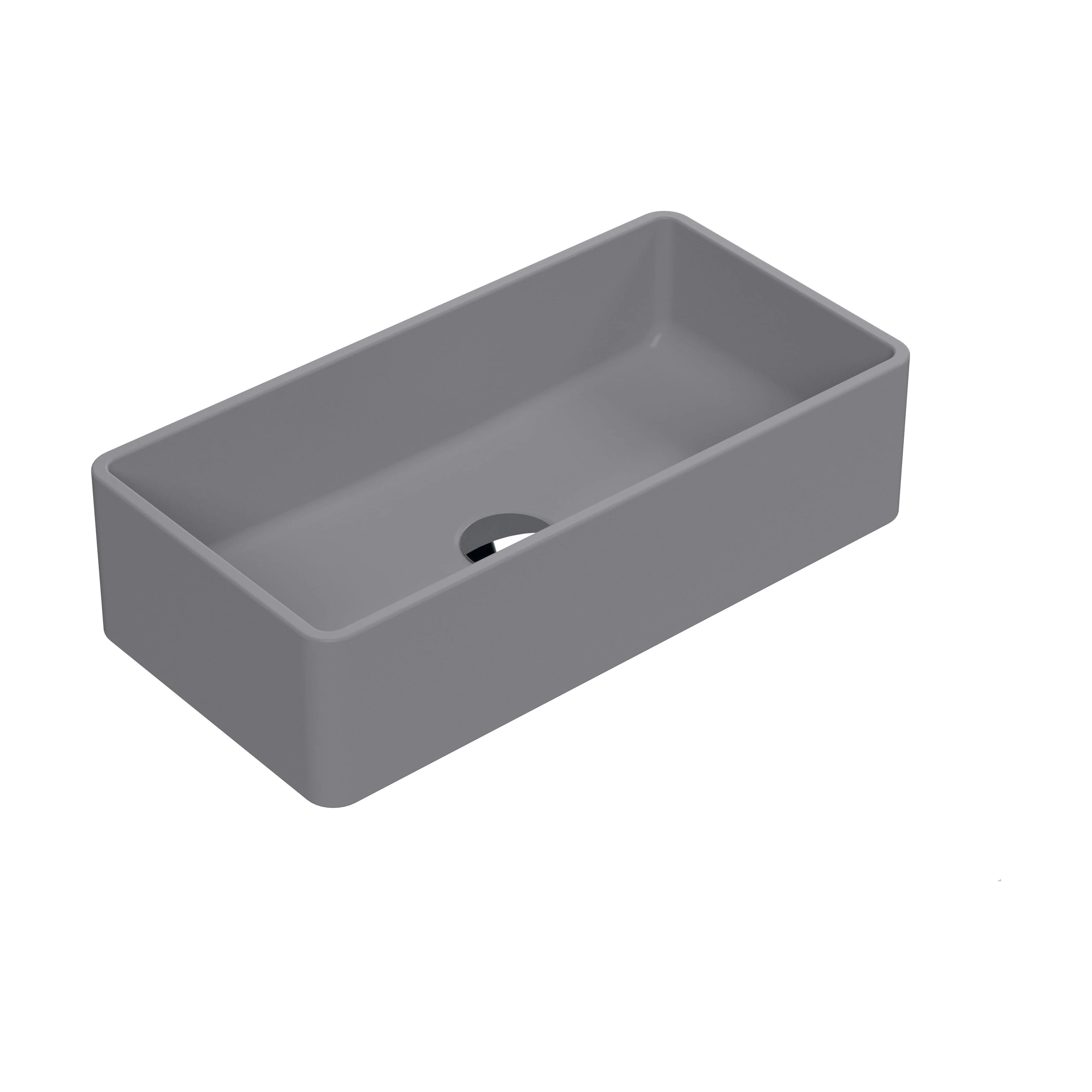 Balterley Nova Rectangular Countertop Vessel Basin for Bathroom & Cloakroom, Ceramic Fireclay, Matt Grey, 465 x 325 x 120 mm