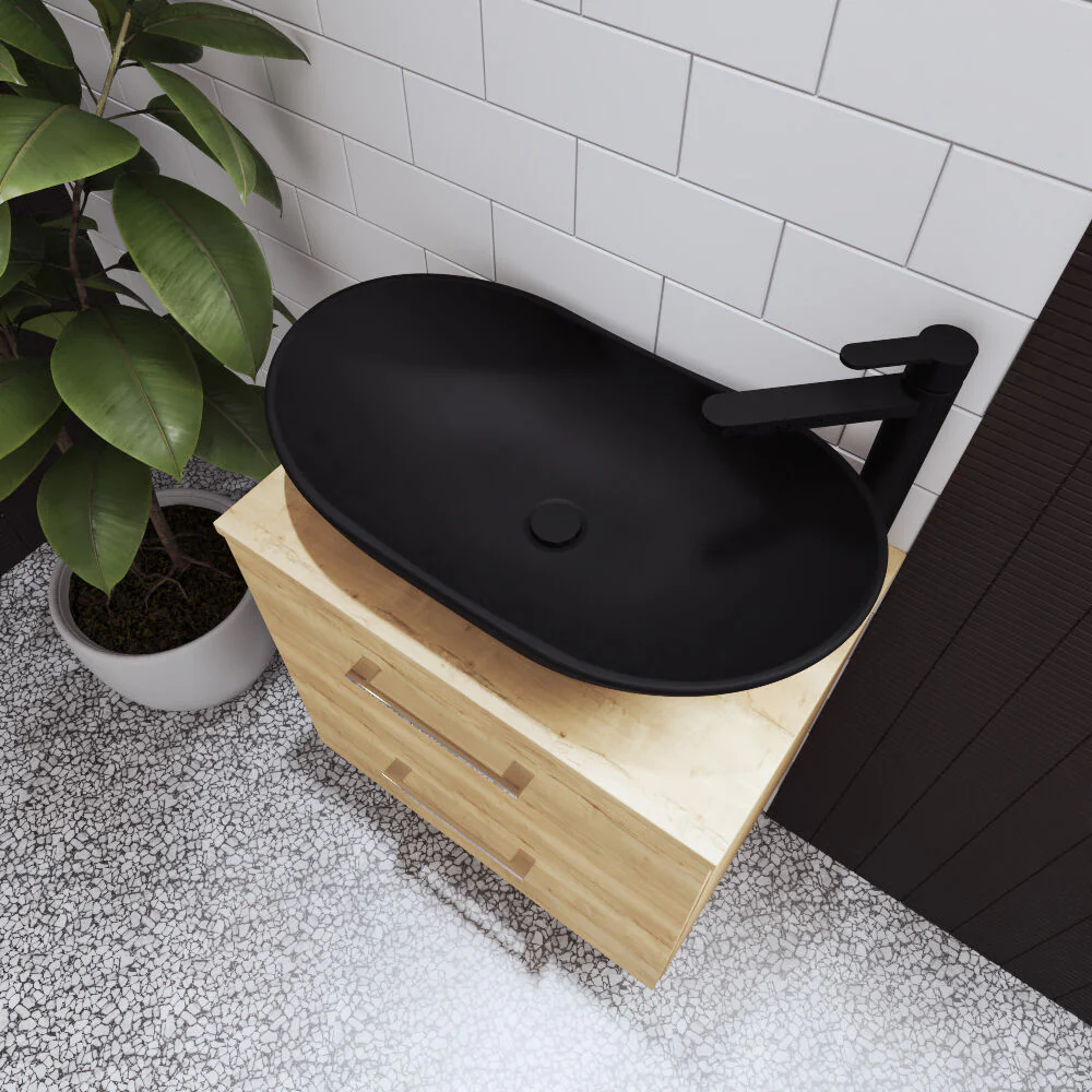 Balterley Nova Oval Countertop Vessel Basin for Bathroom & Cloakroom, Durable Ceramic Fireclay, Matt Black, 615 x 360 x 155 mm - Image 3
