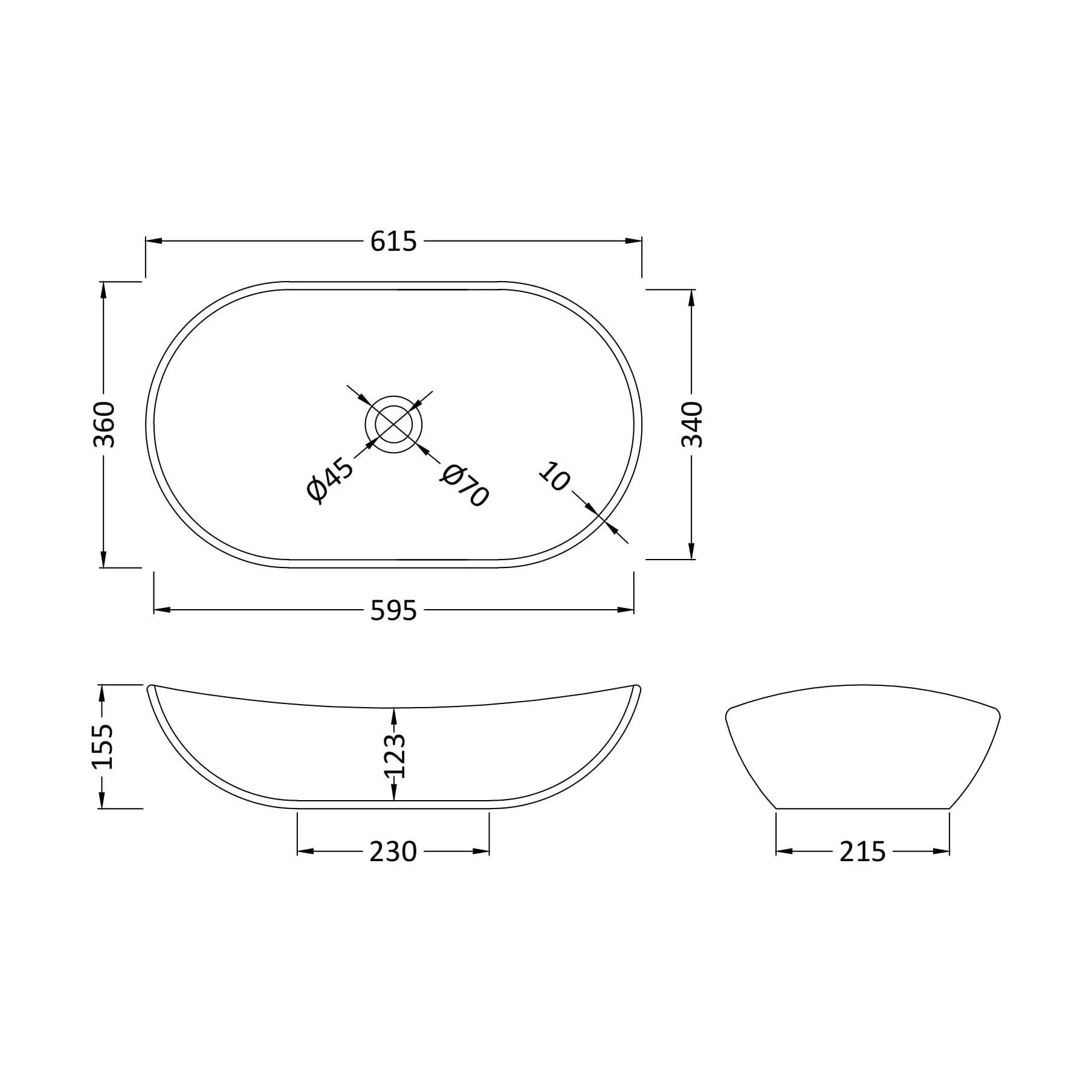 Balterley Nova Oval Countertop Vessel Basin for Bathroom & Cloakroom, Durable Ceramic Fireclay, Matt Black, 615 x 360 x 155 mm - Image 5