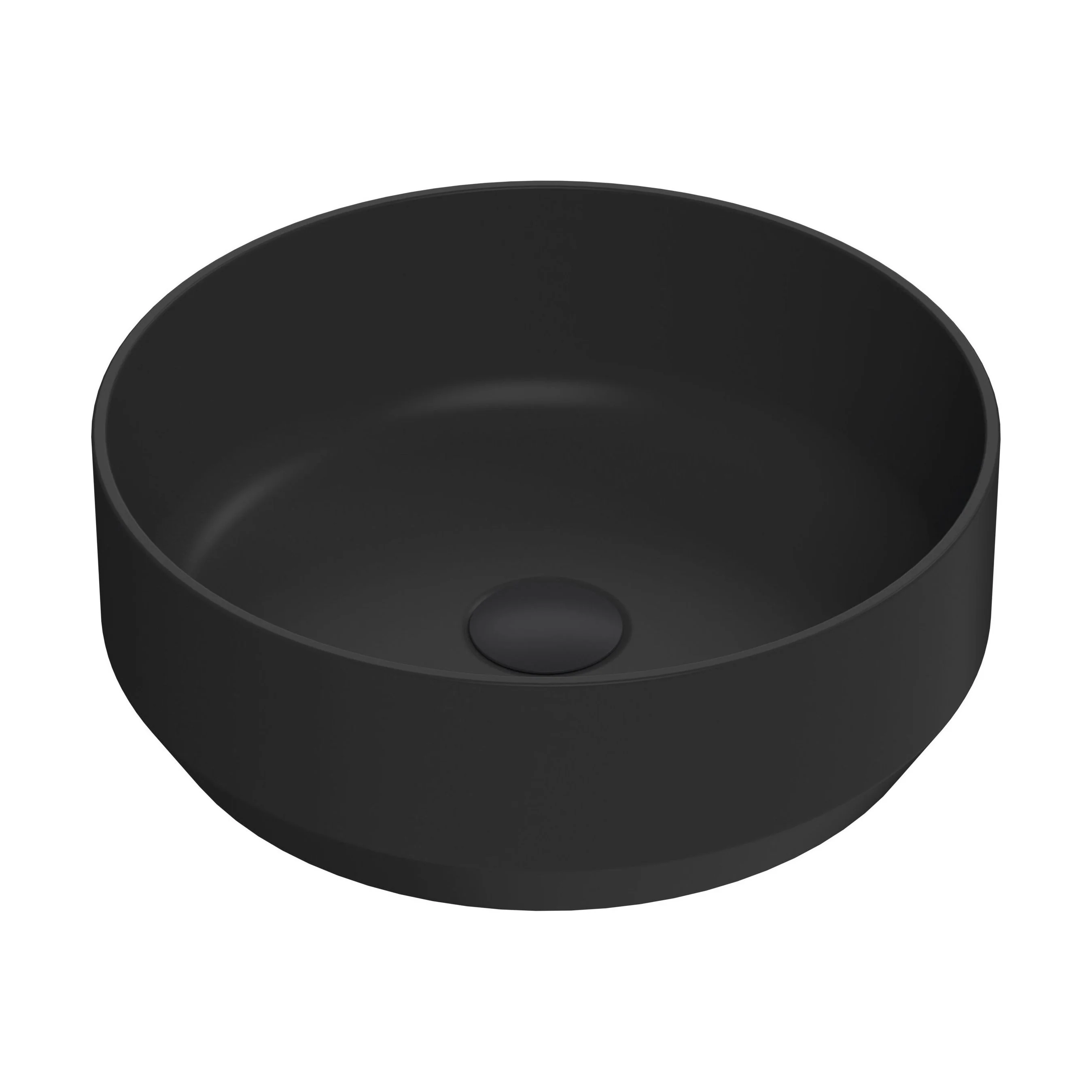 Balterley Nova Round Countertop Vessel Basin for Bathroom & Cloakroom, Ceramic Fireclay, Matt Black, 350 mm