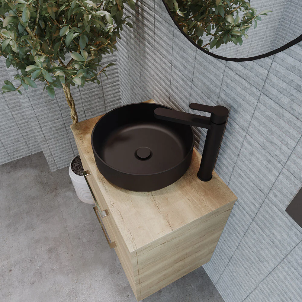 Balterley Nova Round Countertop Vessel Basin for Bathroom & Cloakroom, Ceramic Fireclay, Matt Black, 350 mm - Image 3