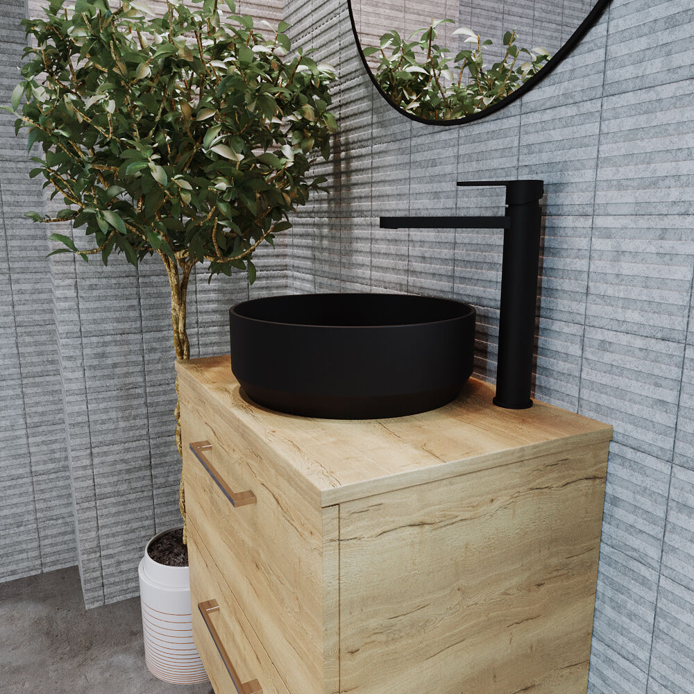 Balterley Nova Round Countertop Vessel Basin for Bathroom & Cloakroom, Ceramic Fireclay, Matt Black, 350 mm - Image 4