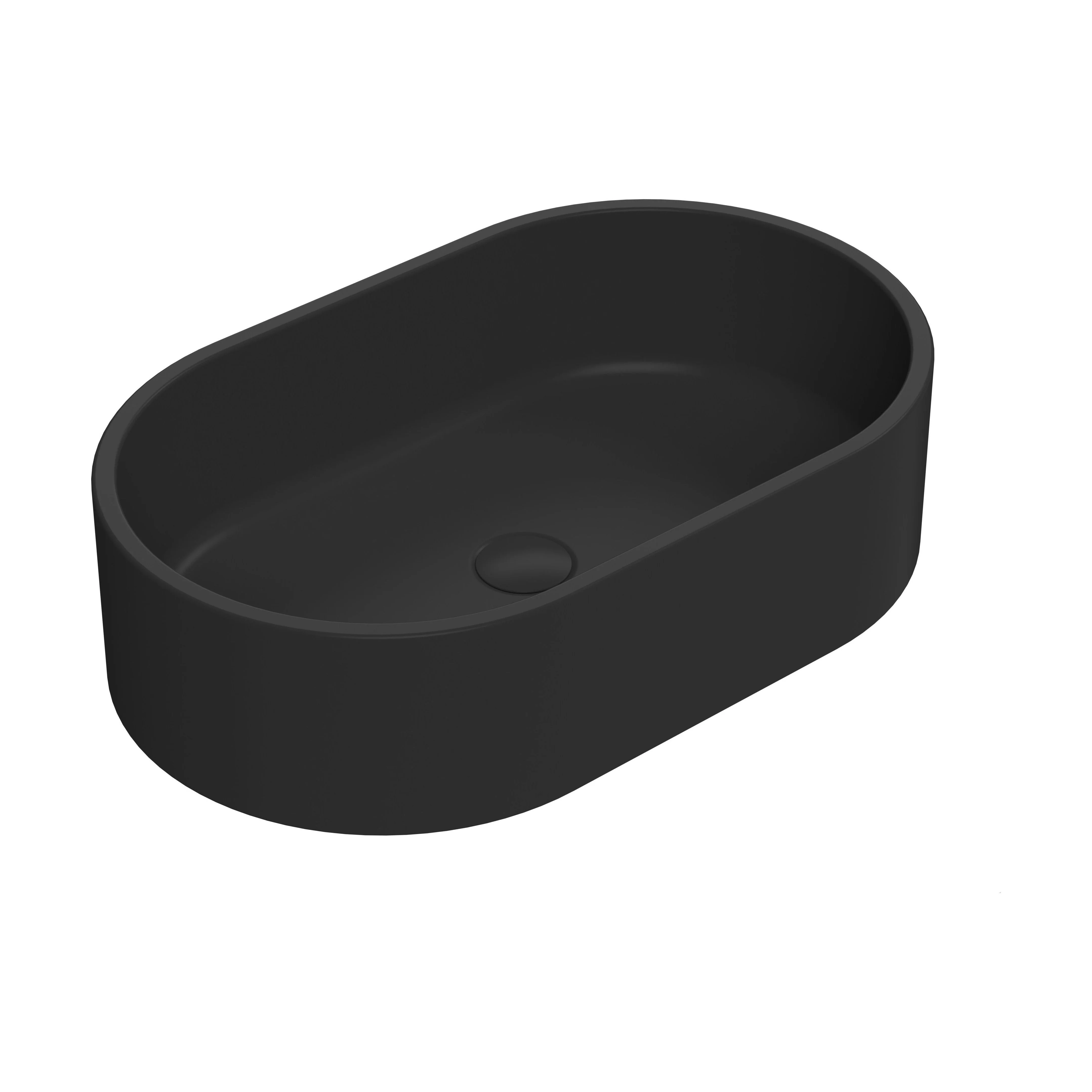 Balterley Nova Oval Countertop Vessel Basin for Modern Bathroom & Cloakroom, Ceramic Fireclay, Matt Black, 565 mm
