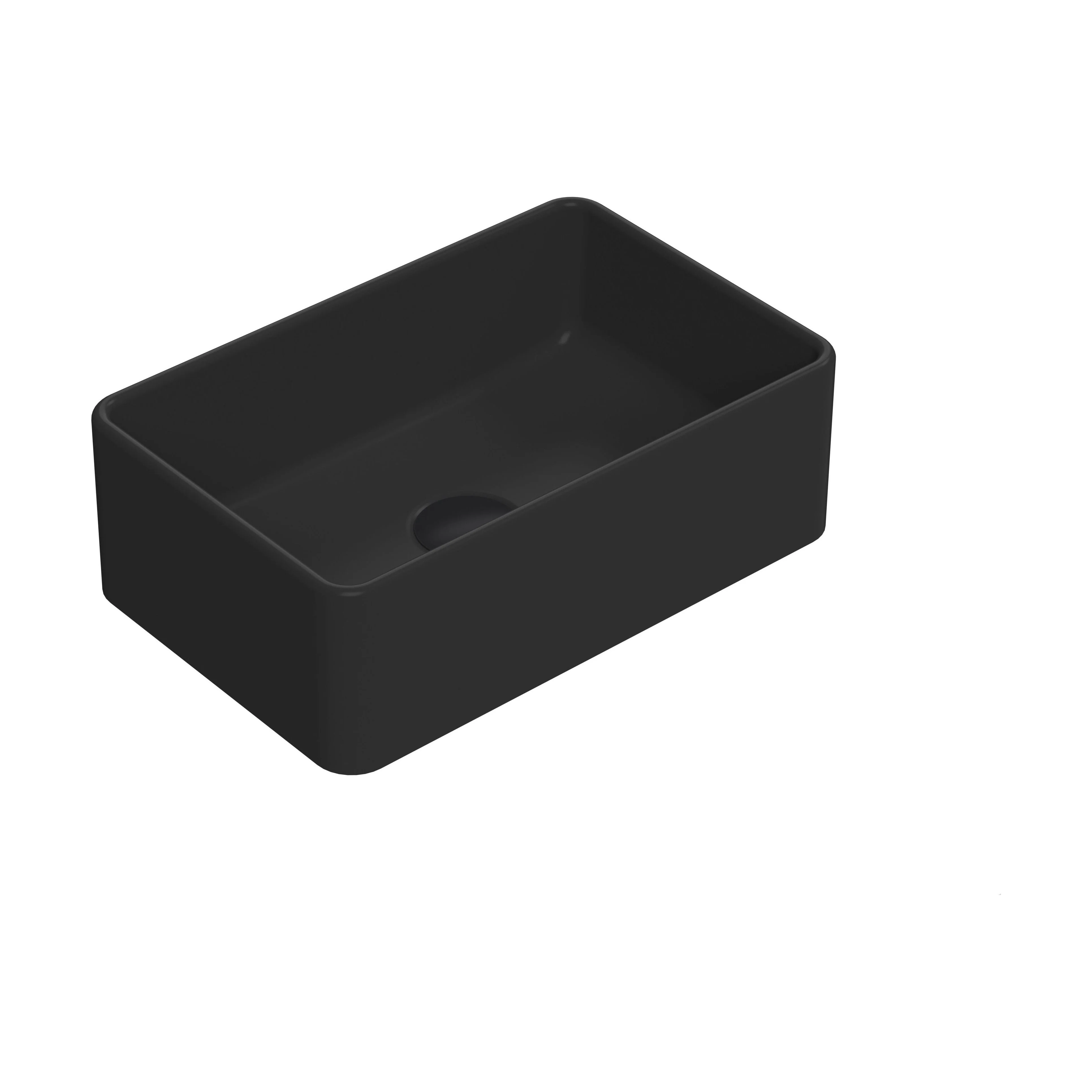 Balterley Nova Rectangular Countertop Vessel Basin for Modern Bathroom & Cloakroom, Ceramic Fireclay, Matt Black, 365 mm