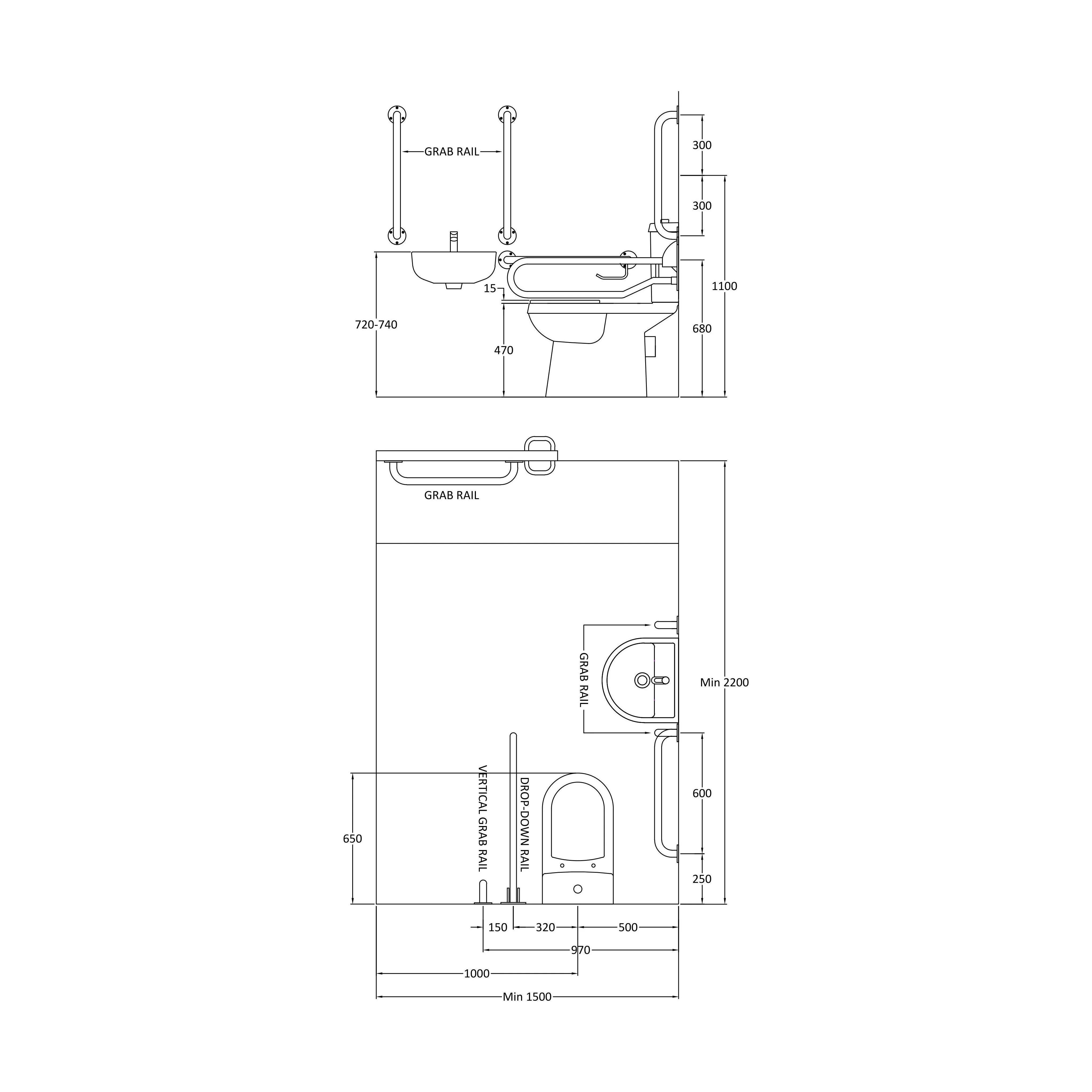 Balterley Accessible Pack: Comfort Height Toilet Pan with Cistern, Wall Hung Basin & Accessories - Blue - Image 2