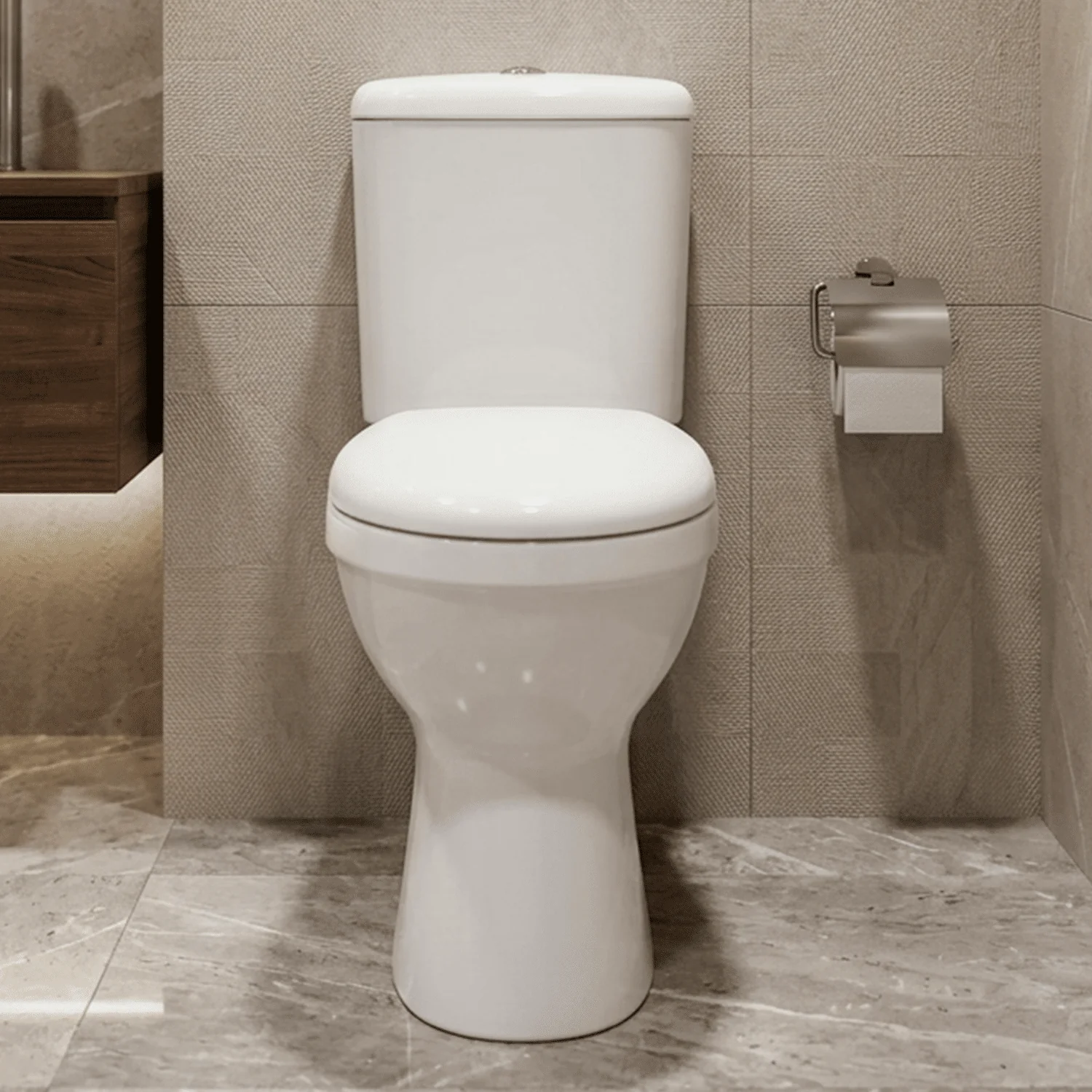 White Single Flush Comfort Height Toilet Pan, Cistern & Soft Close Seat