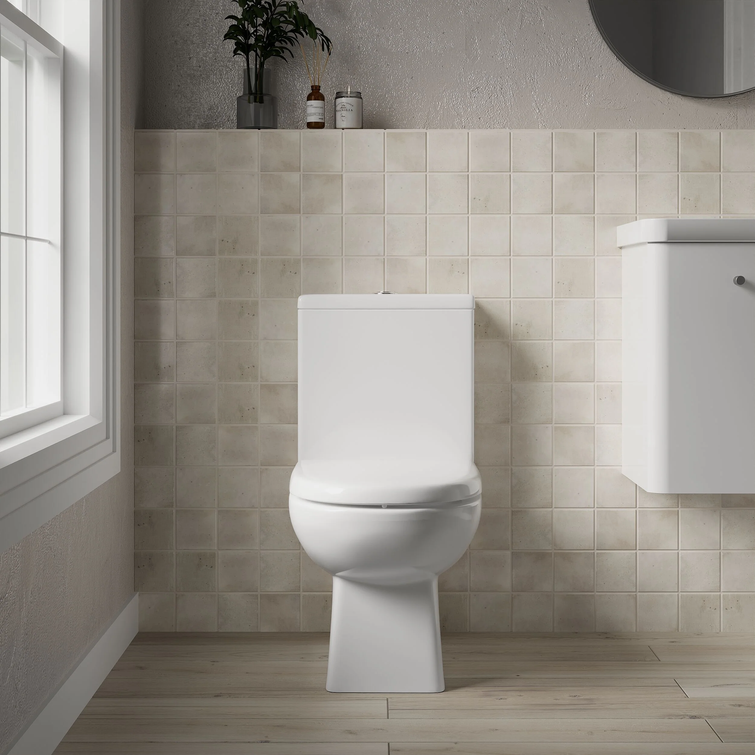Modern Bathroom Close Coupled Toilet , 810mm x 400mm, White - Image 2