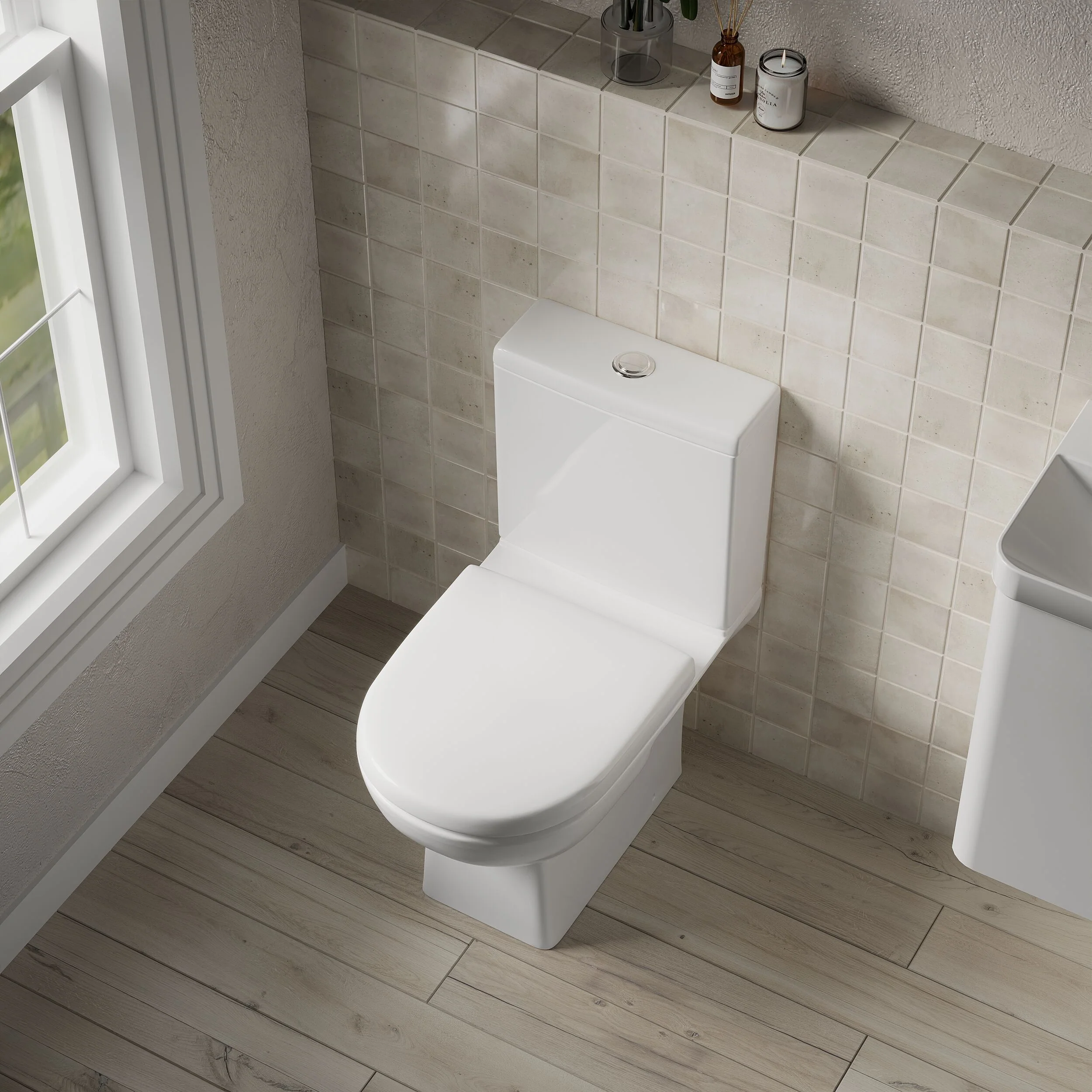 Modern Bathroom Close Coupled Toilet , 810mm x 400mm, White - Image 3