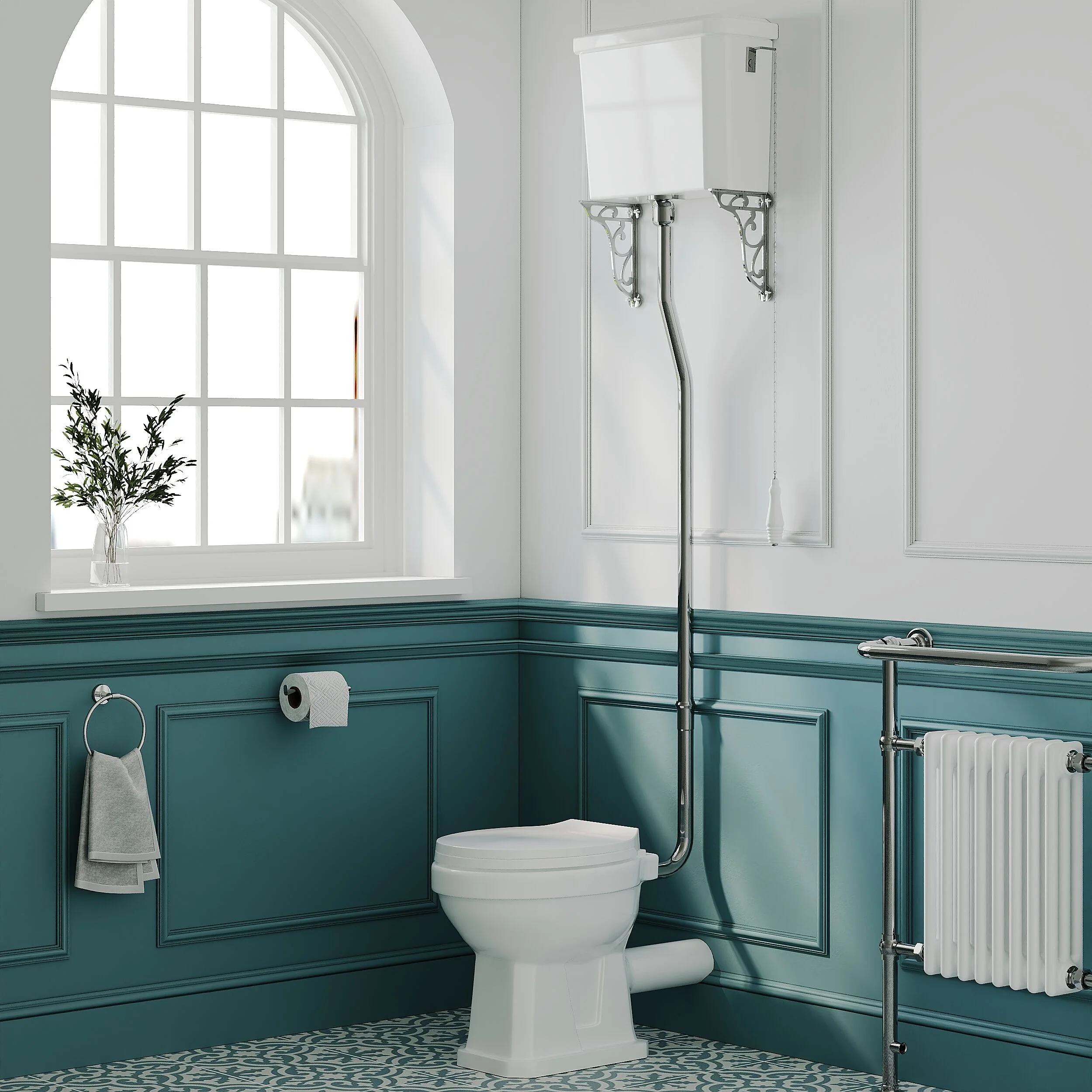 Traditional High Level Toilet Pan, Cistern, Flush Pipe Kit  - White - Image 4
