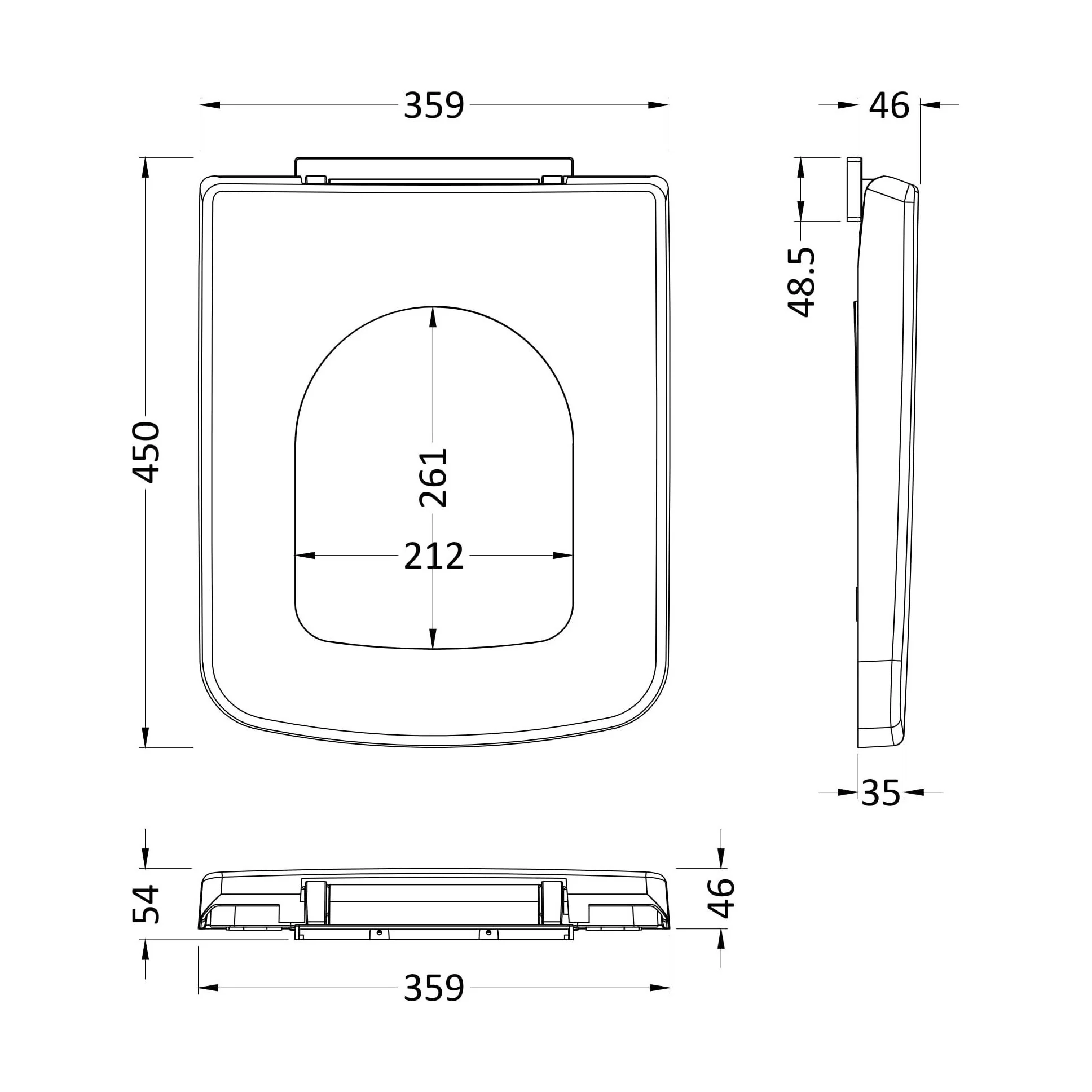 Square Top Fix Soft Close Toilet Seat with Squared Edge - White - Image 3