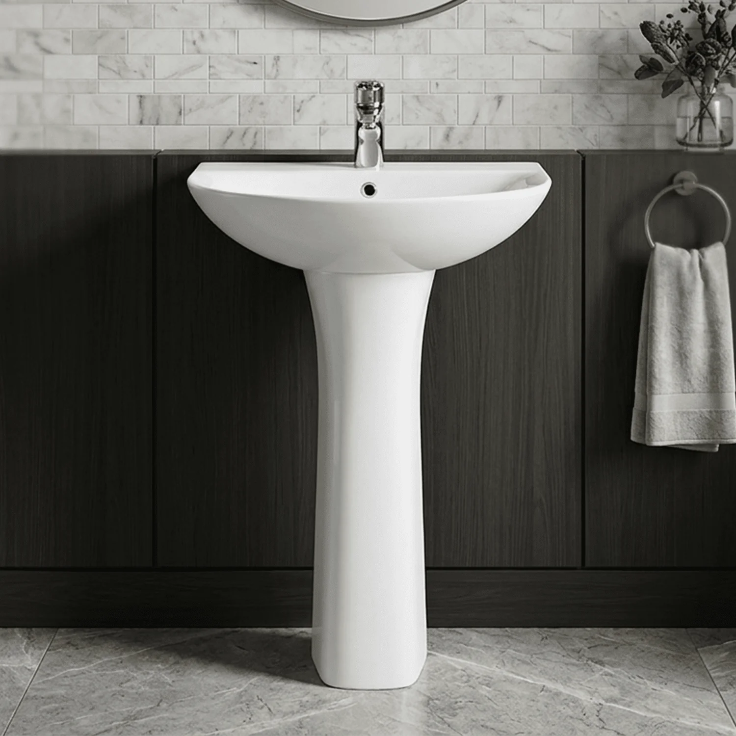 1 Tap Hole Round Ceramic Basin & Full Pedestal - 560mm