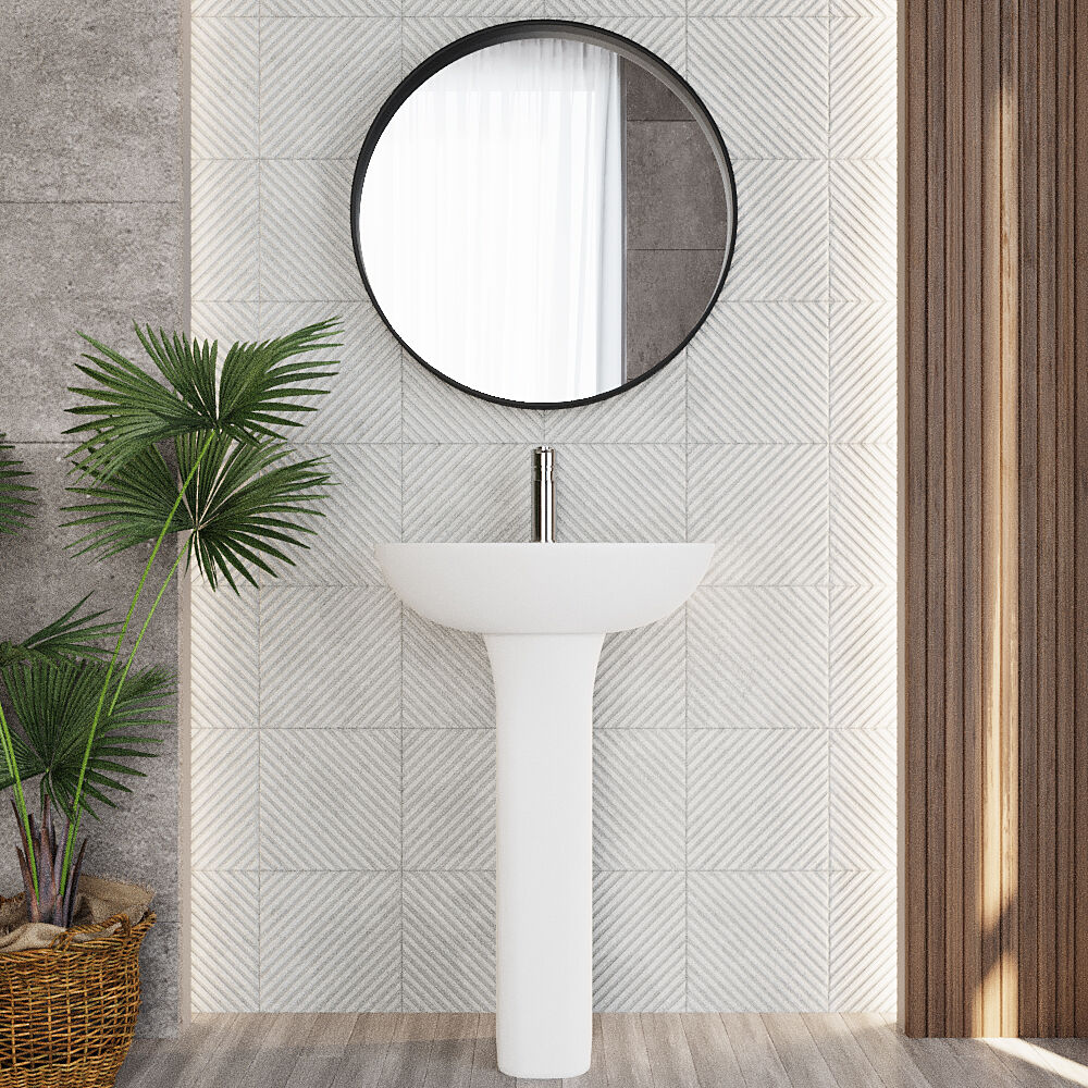 1 Tap Hole Round Ceramic Basin & Full Pedestal - 560mm - Image 2
