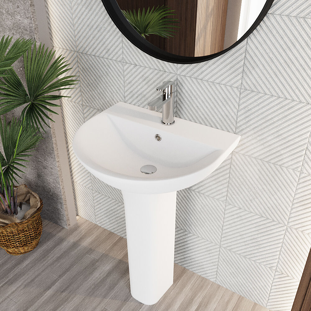 1 Tap Hole Round Ceramic Basin & Full Pedestal - 560mm - Image 3