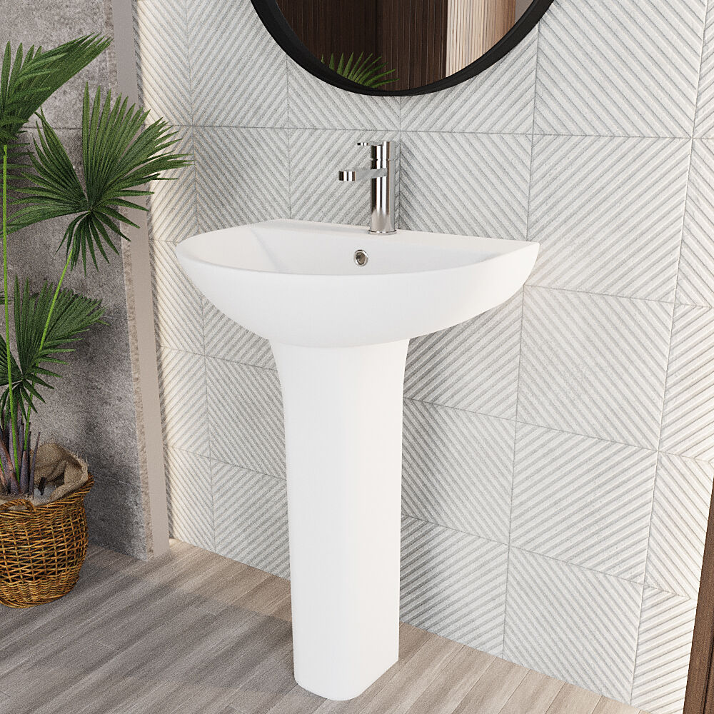 1 Tap Hole Round Ceramic Basin & Full Pedestal - 560mm - Image 4