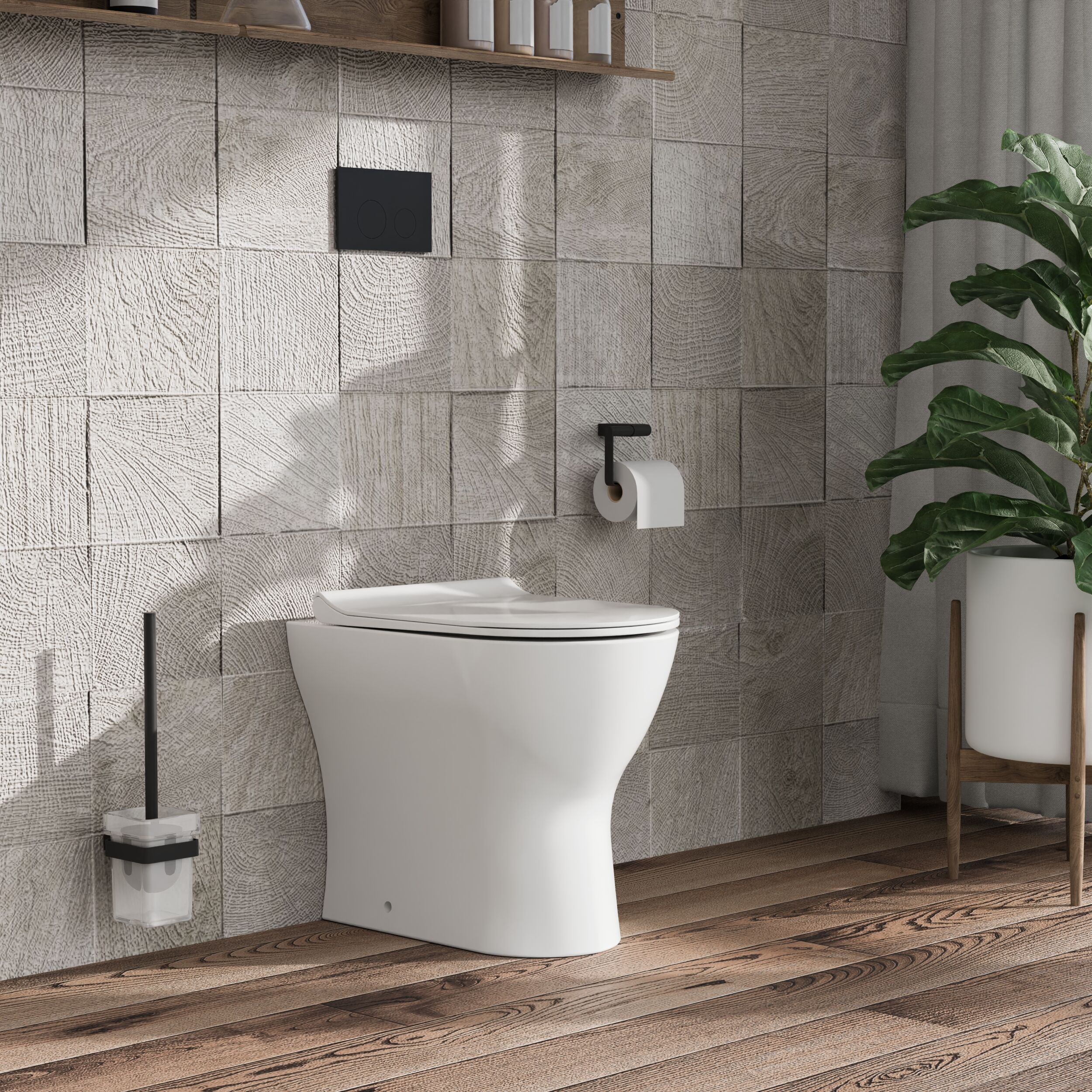 Rimless Back to Wall Toilet Pan with Soft Close Sandwich Seat, Modern Compact Ceramic WC Design - White by Balterley - Image 3