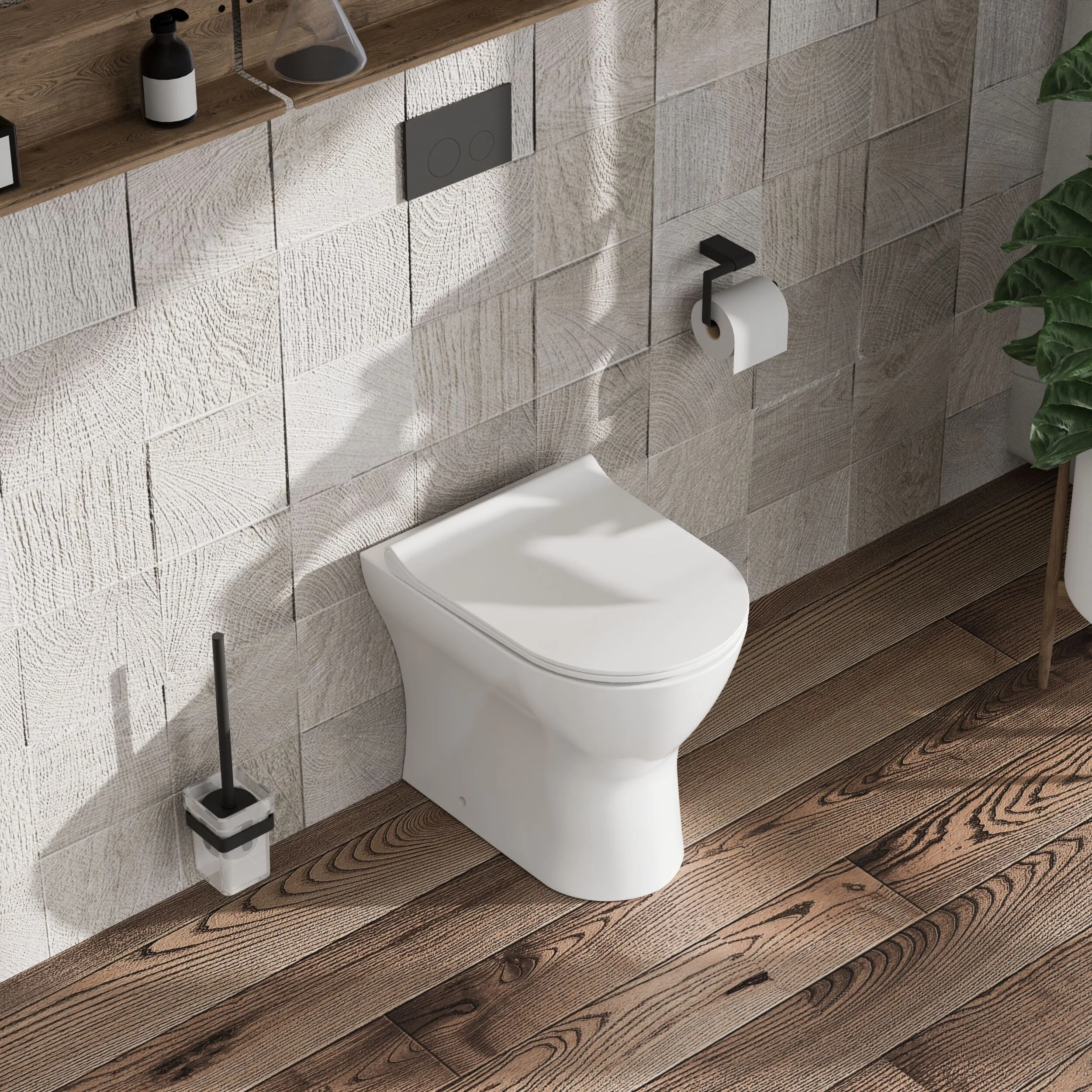 Rimless Back to Wall Toilet Pan with Soft Close Sandwich Seat, Modern Compact Ceramic WC Design - White by Balterley - Image 4