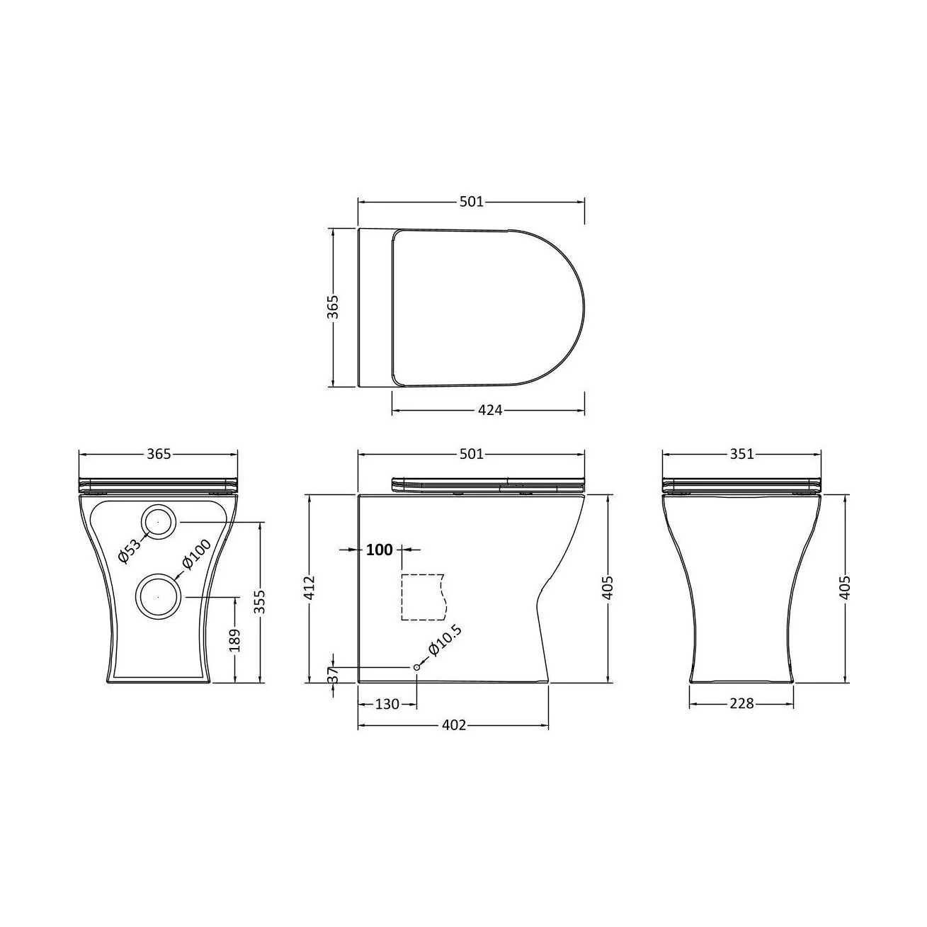 Rimless Back to Wall Toilet Pan with Soft Close Sandwich Seat, Modern Compact Ceramic WC Design - White by Balterley - Image 6