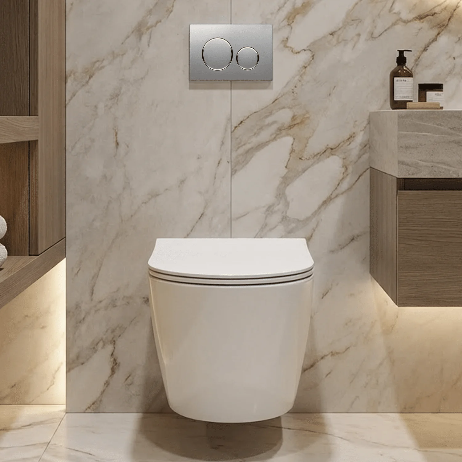 Rimless Wall Hung Toilet Pan & Soft Close Sandwich Seat - 360mm x 360mm x 482mm