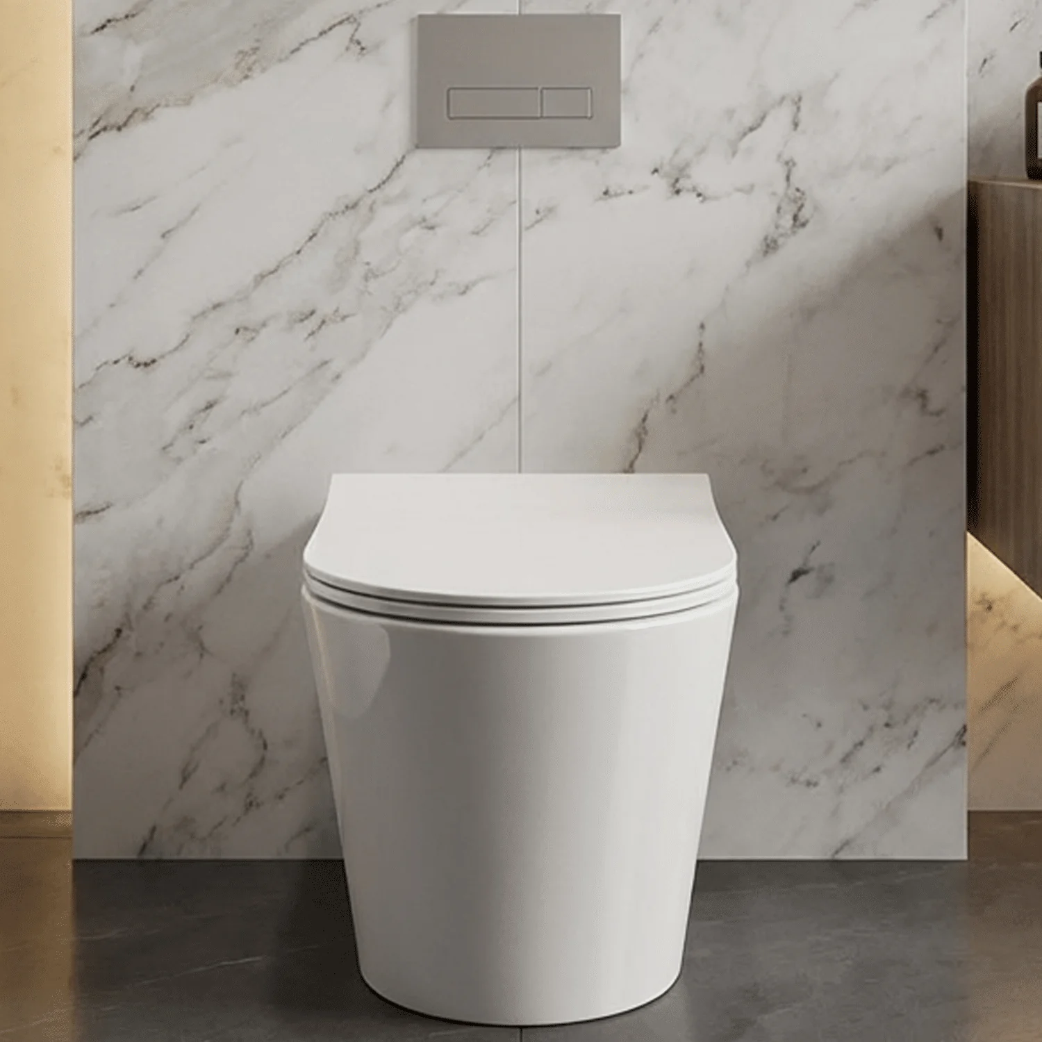 Rimless Wall Hung Toilet Pan & Soft Close Sandwich Seat - 363mm x 365mm x 475mm