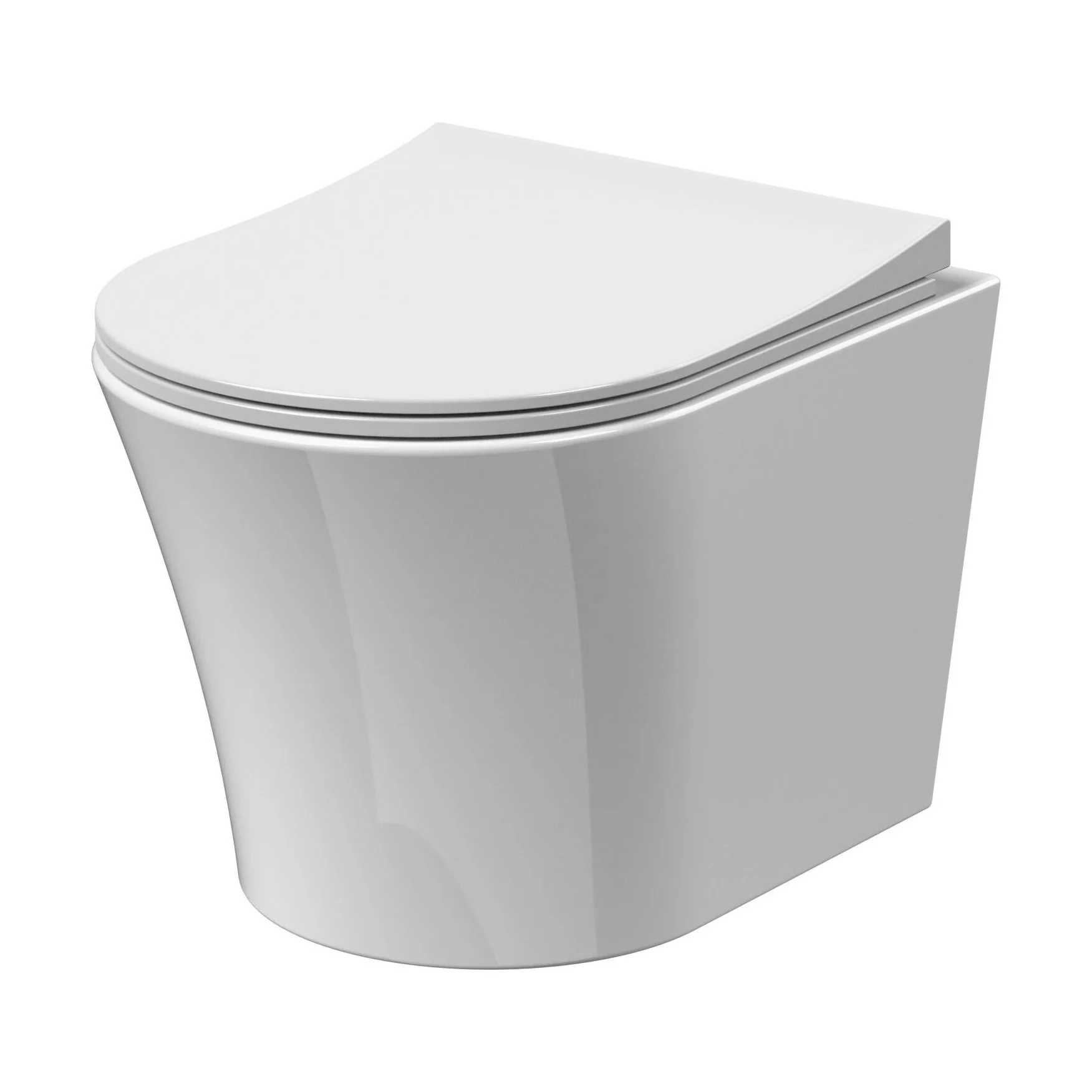 Rimless Wall Hung Toilet Pan & Soft Close Sandwich Seat - 363mm x 365mm x 475mm - Image 5
