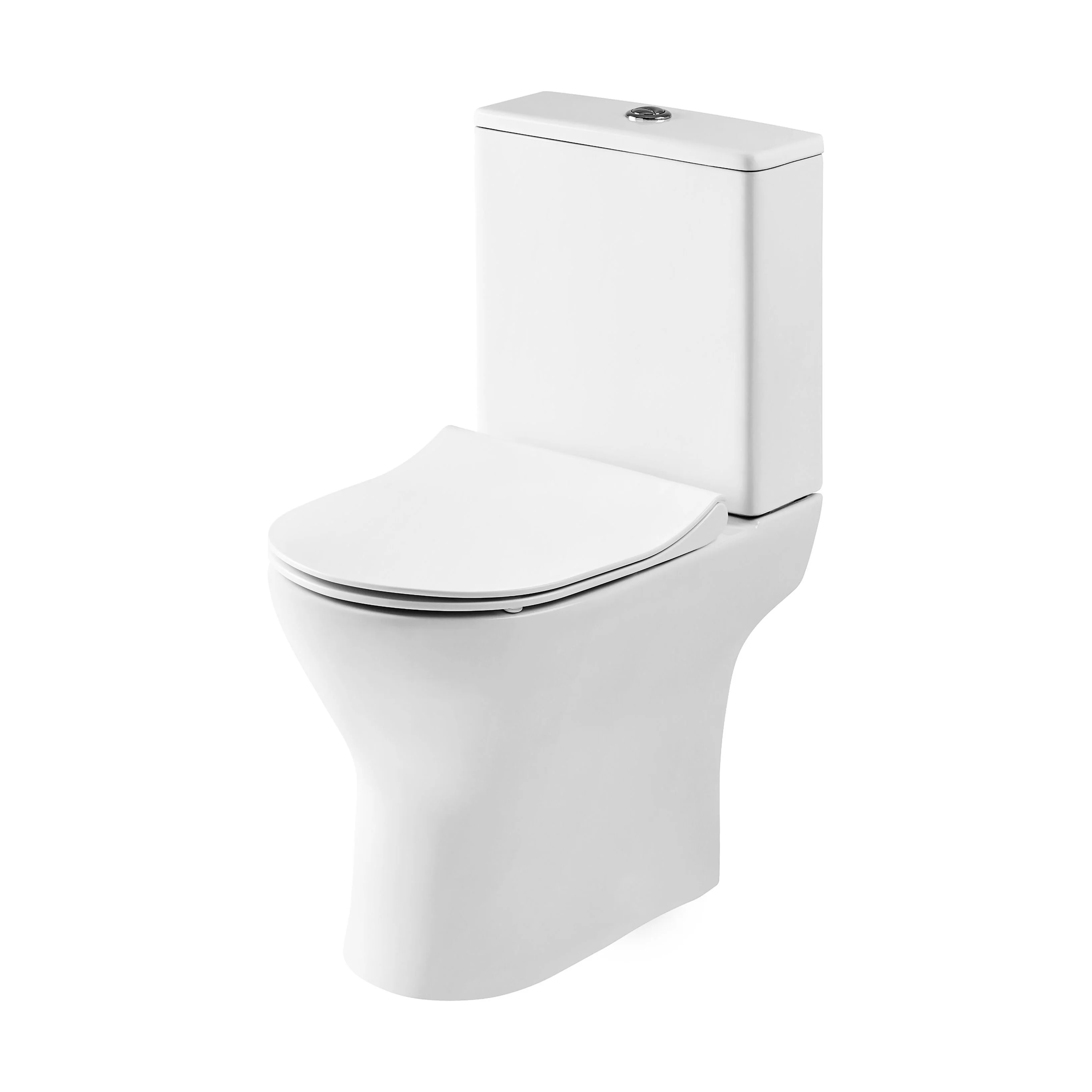 Compact Rimless Toilet Pan, Cistern and Soft Close Sandwich Seat - 800mm x 375mm x 610mm