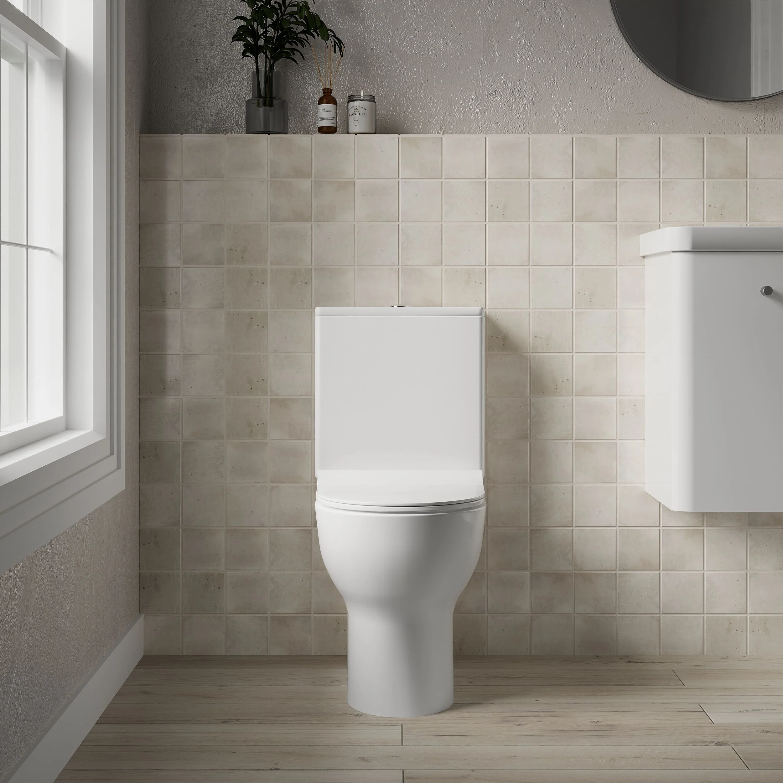 Compact Rimless Toilet Pan, Cistern and Soft Close Sandwich Seat - 800mm x 375mm x 610mm - Image 2