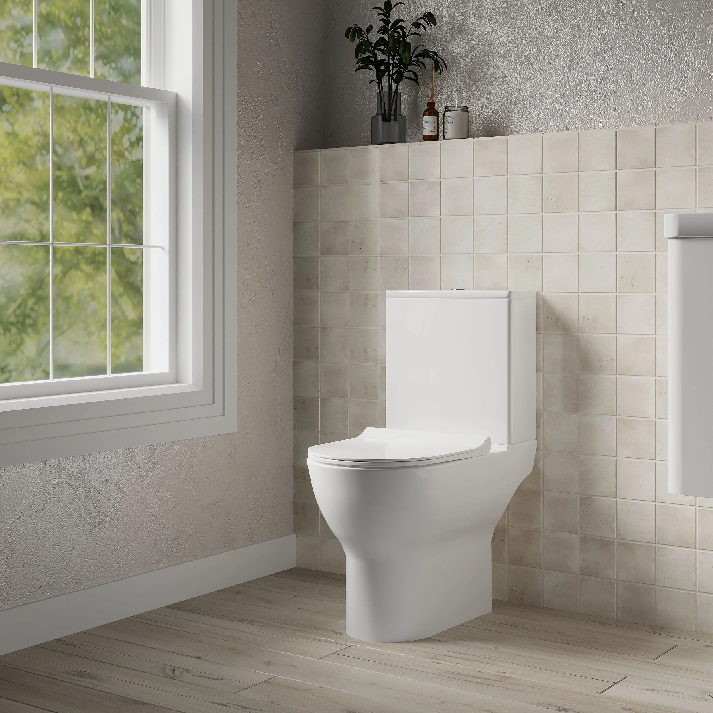 Compact Rimless Toilet Pan, Cistern and Soft Close Sandwich Seat - 800mm x 375mm x 610mm - Image 4