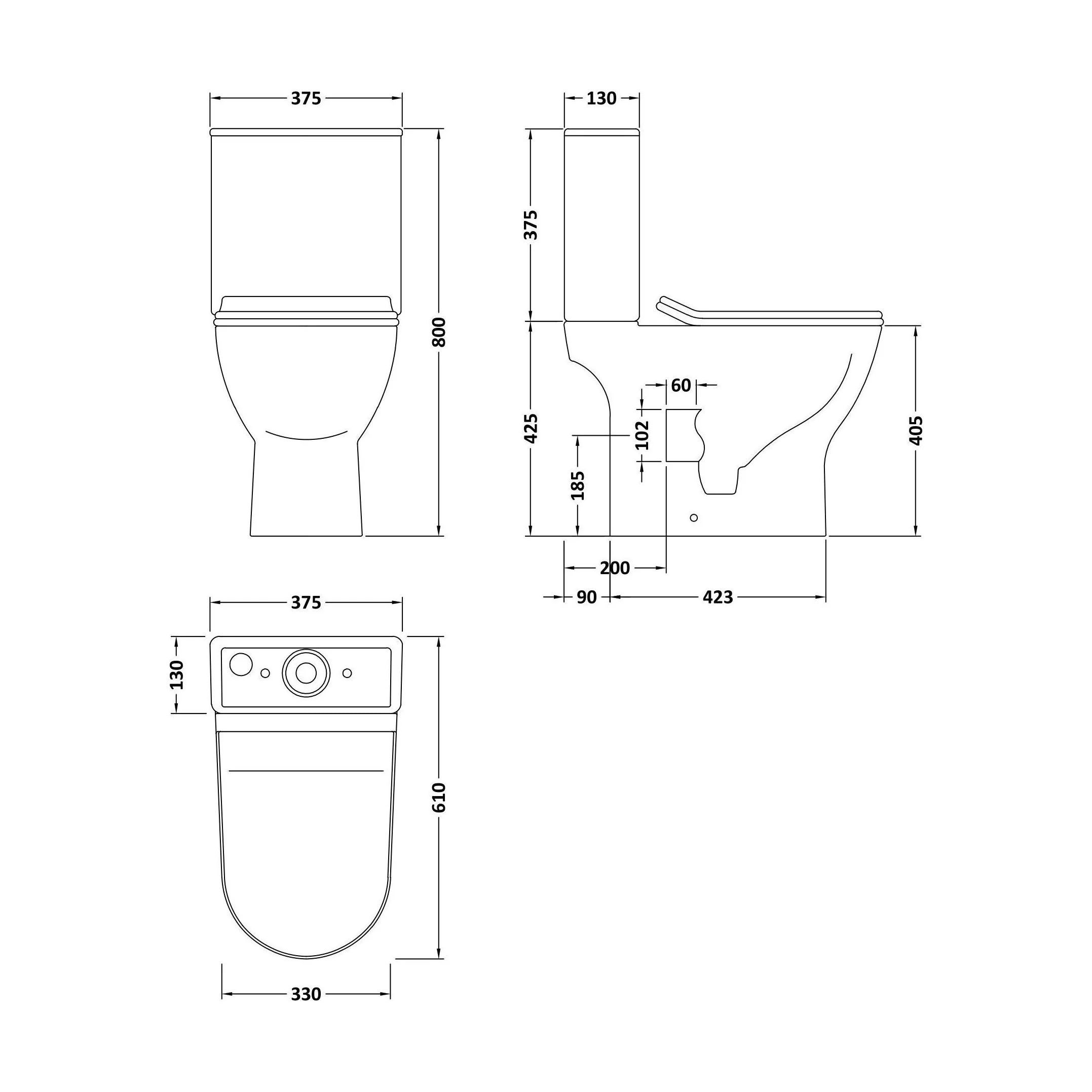 Compact Rimless Toilet Pan, Cistern and Soft Close Sandwich Seat - 800mm x 375mm x 610mm - Image 5