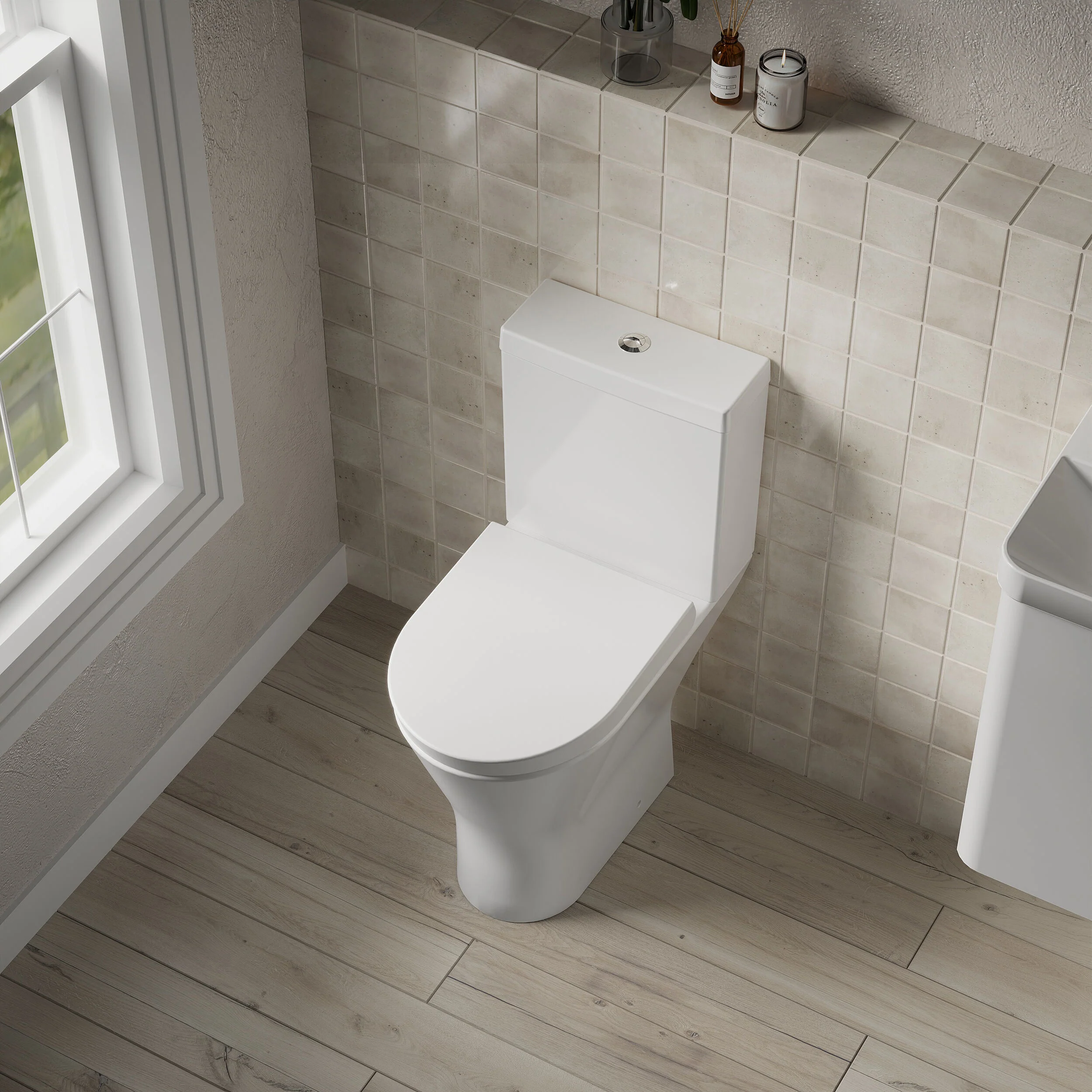 Comfort Height Rimless Toilet Pan, Cistern & Soft Close Seat - 845x380x605mm - Image 3