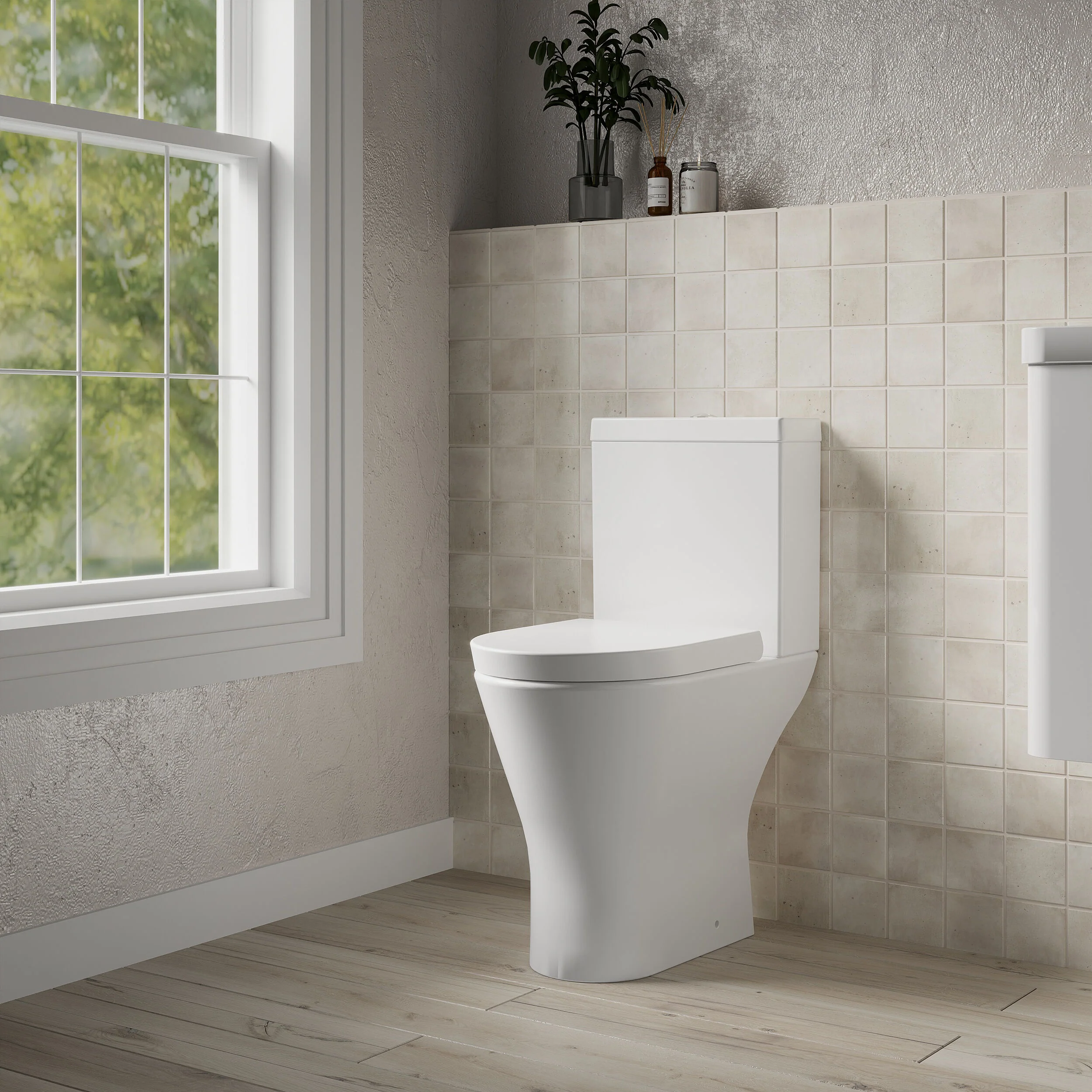 Comfort Height Rimless Toilet Pan, Cistern & Soft Close Seat - 845x380x605mm - Image 4