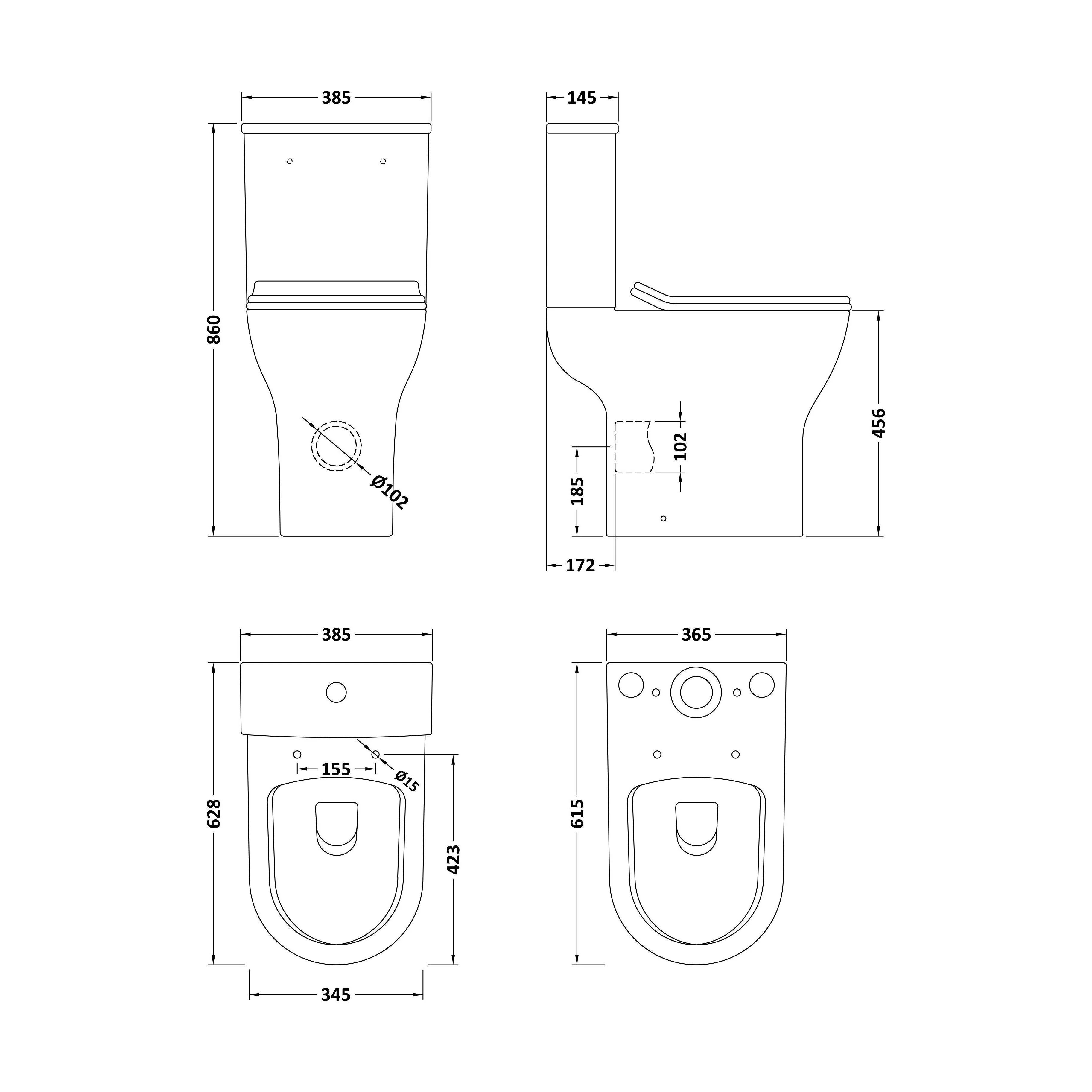 Comfort Height Rimless Toilet Pan, Cistern & Soft Close Seat - 845x380x605mm - Image 6