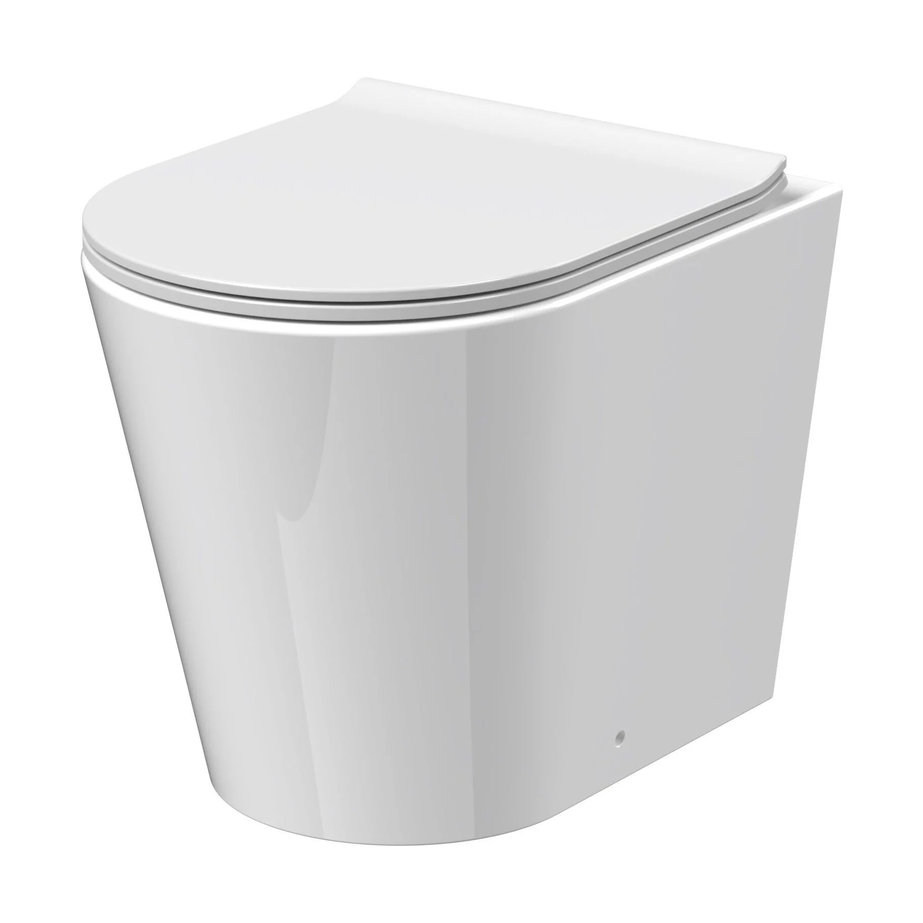 Contemporary Round Rimless Back to Wall Toilet Pan with Soft Close Sandwich Seat - Image 5