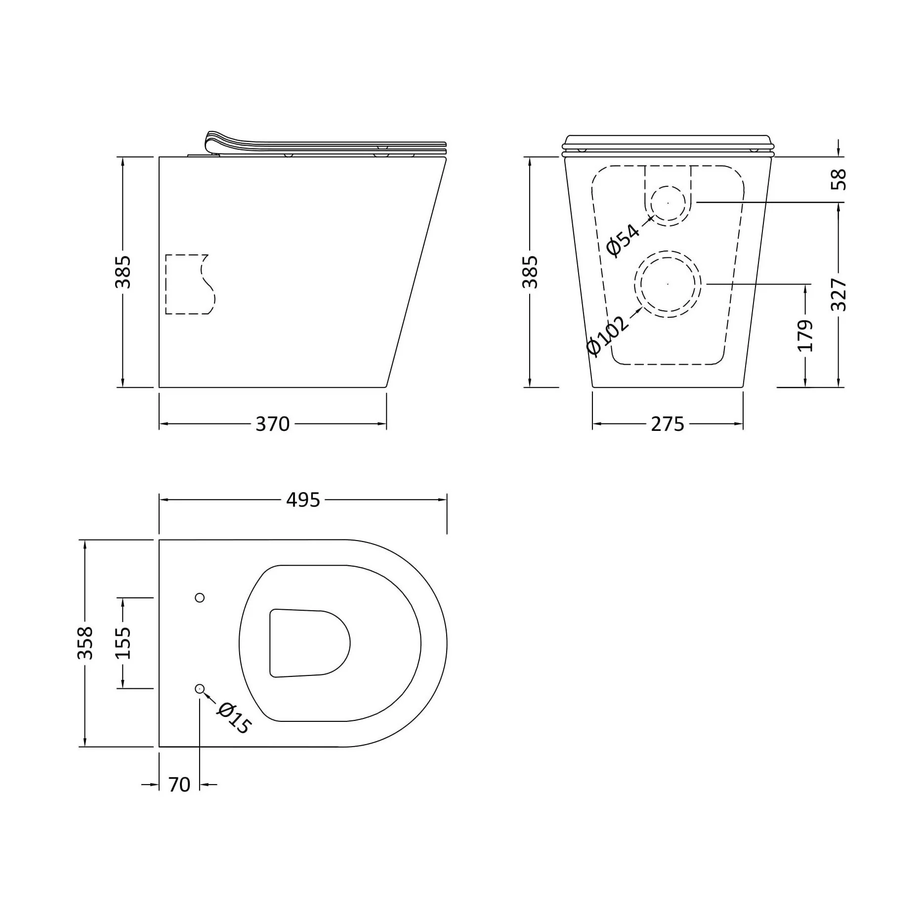Contemporary Round Rimless Back to Wall Toilet Pan with Soft Close Sandwich Seat - Image 6