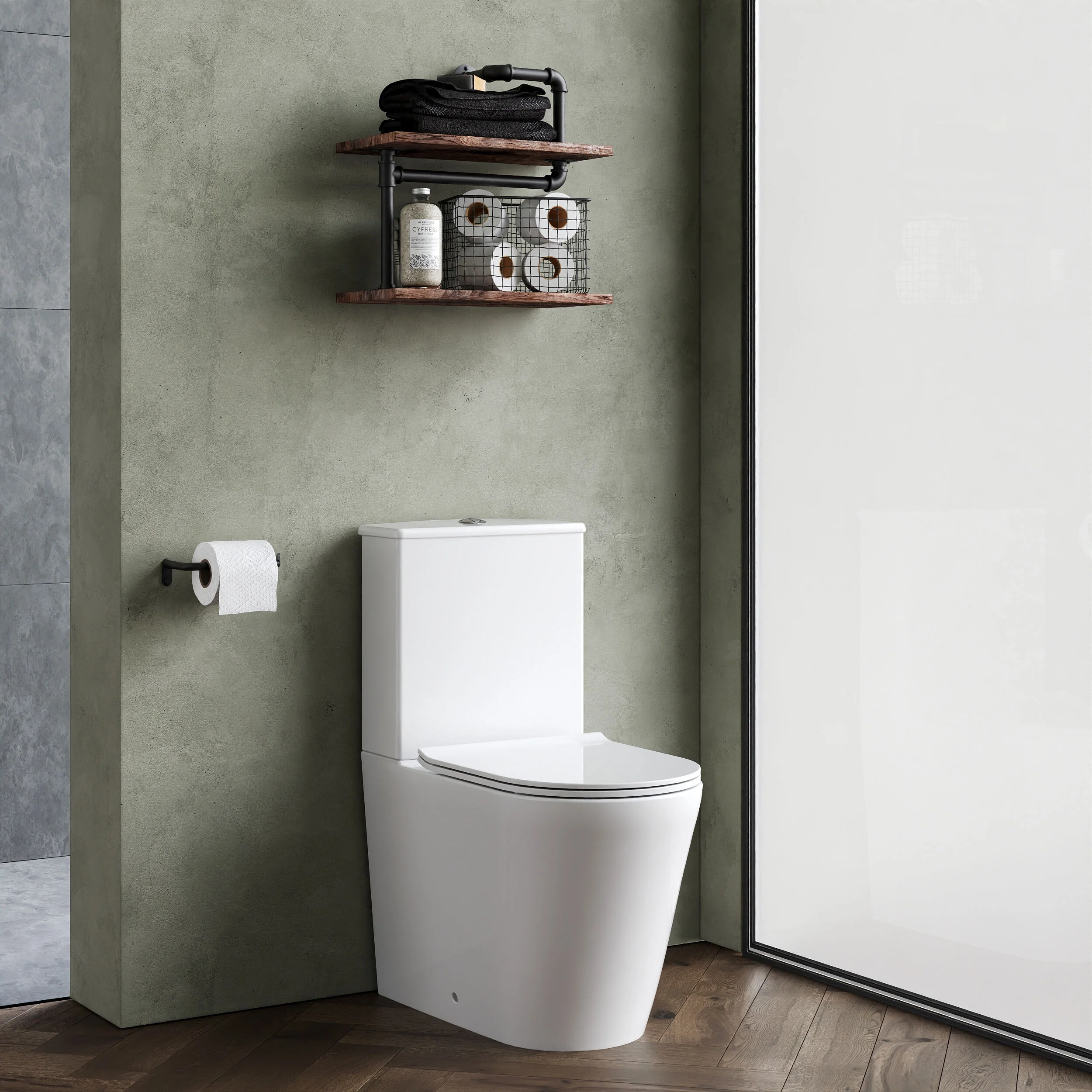 Compact Rimless Flush to Wall Toilet Pan, Cistern & Soft Close Sandwich Seat - 798mm x 385mm x 612mm - Image 4