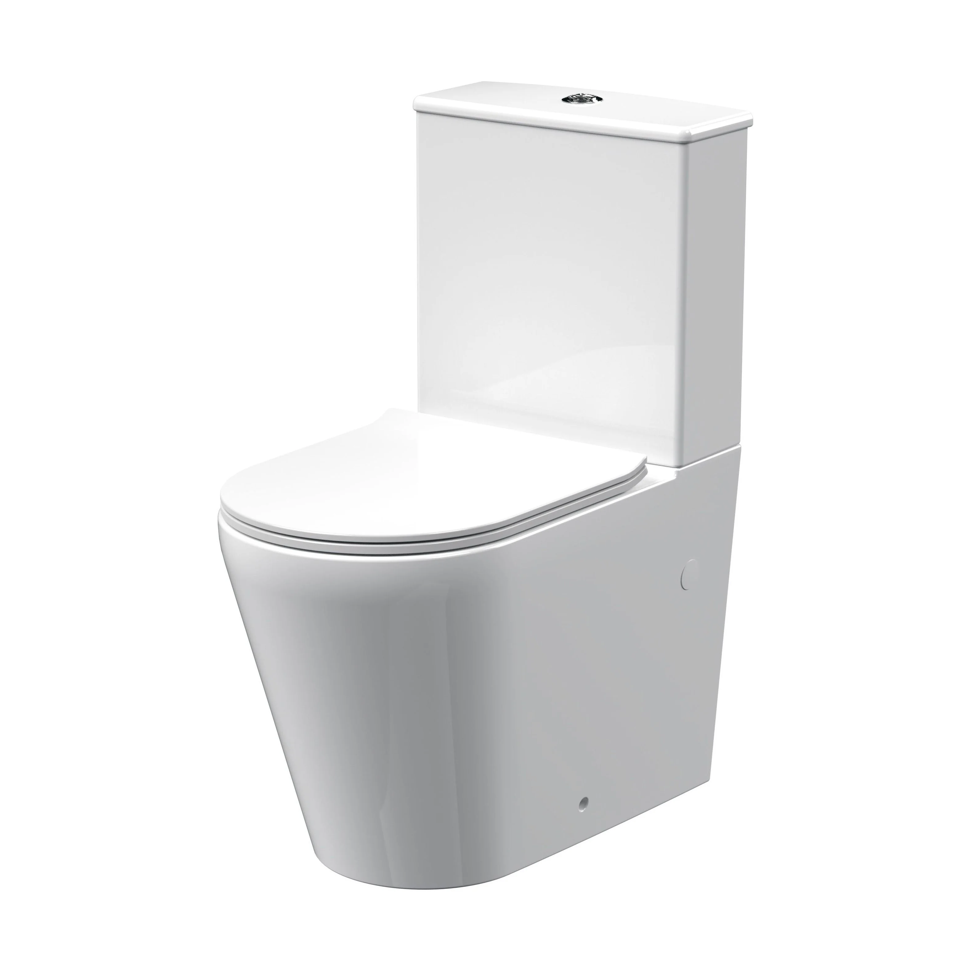 Compact Rimless Flush to Wall Toilet Pan, Cistern & Soft Close Sandwich Seat - 798mm x 385mm x 612mm - Image 5