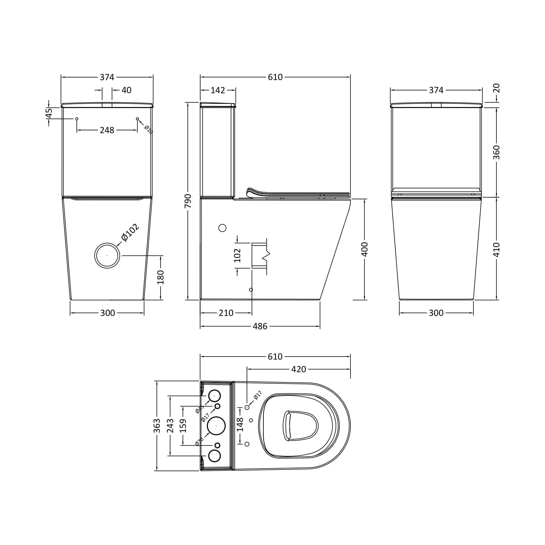 Compact Rimless Flush to Wall Toilet Pan, Cistern & Soft Close Sandwich Seat - 798mm x 385mm x 612mm - Image 6