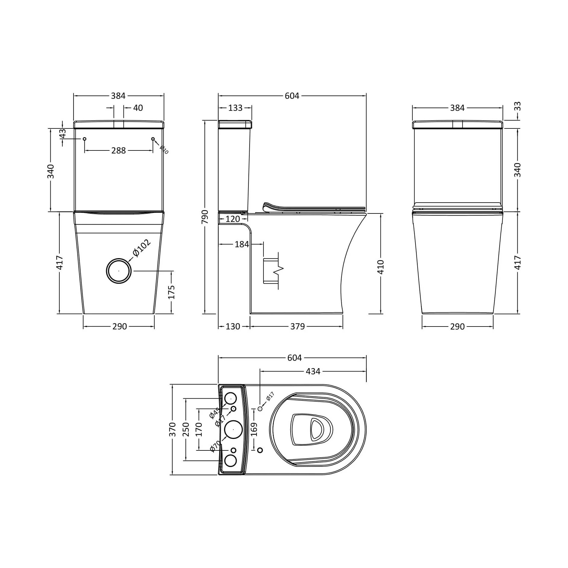 Rimless Flush to Wall Close Coupled Toilet Pan, Cistern & Soft Close Sandwich Seat - 806mm x 375mm x 612mm - Image 6
