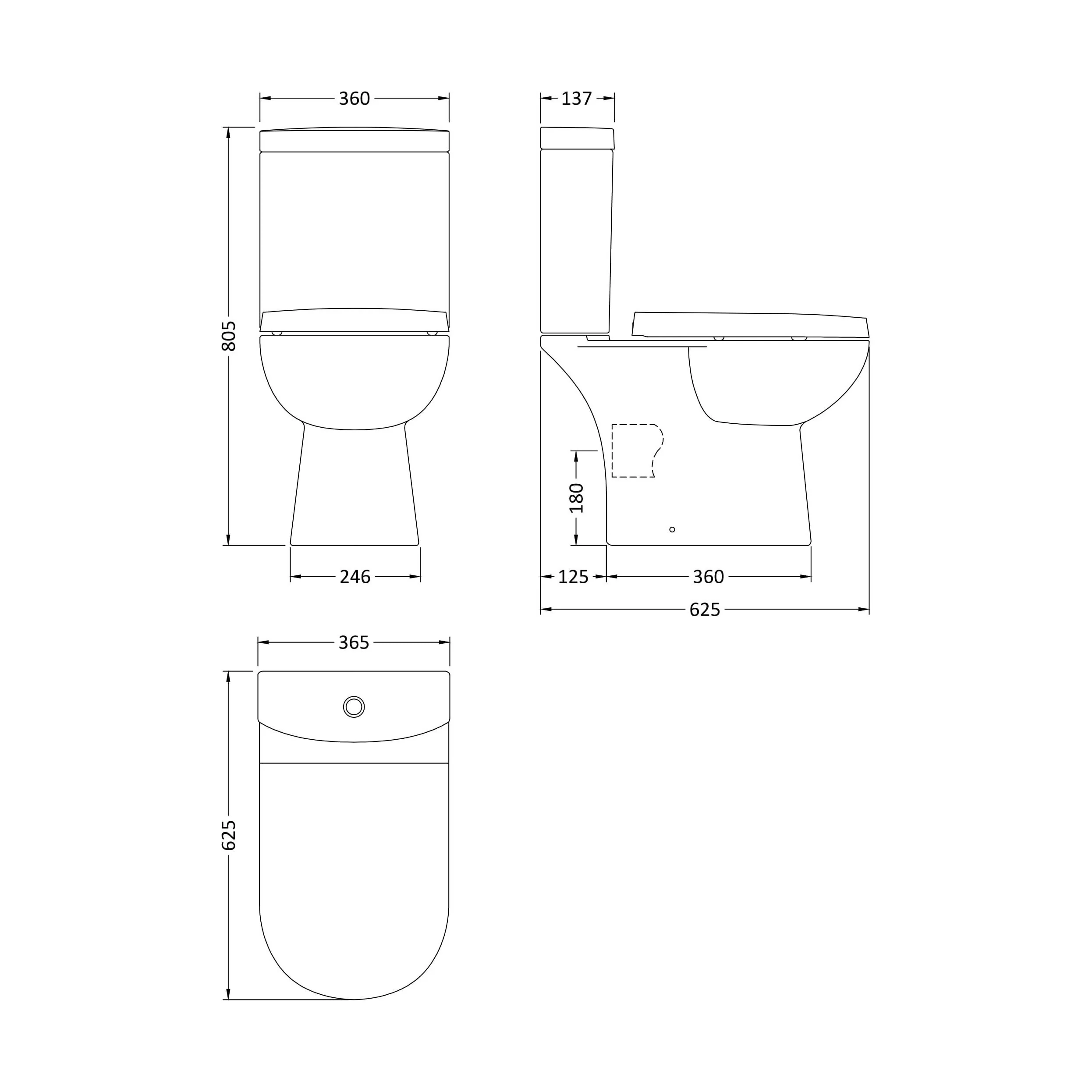 Compact Toilet Pan & Cistern  - 805mm x 360mm x 625mm - Image 5