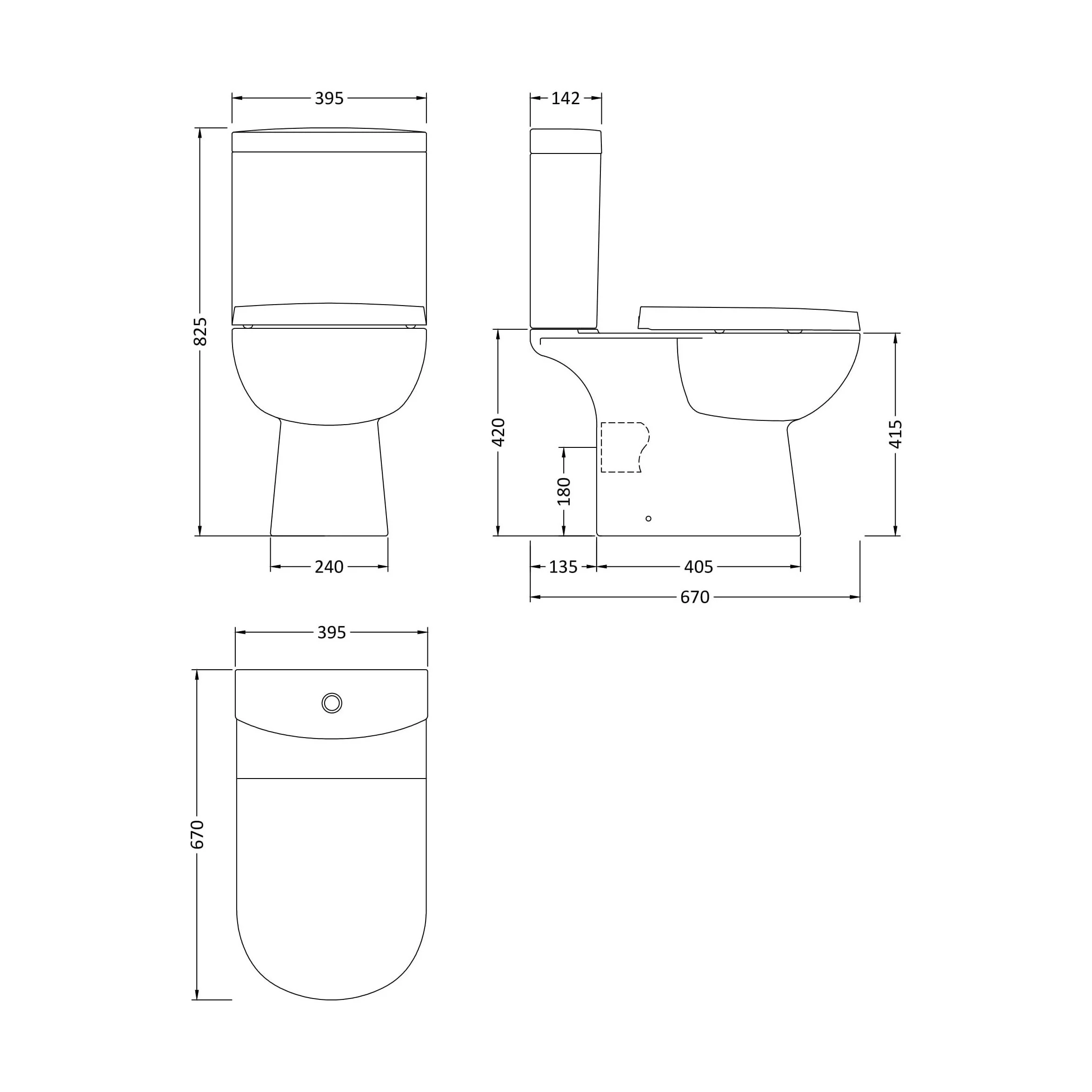 Close Coupled Toilet Pan & Cistern  - 825mm x 395mm x 670mm - Image 5