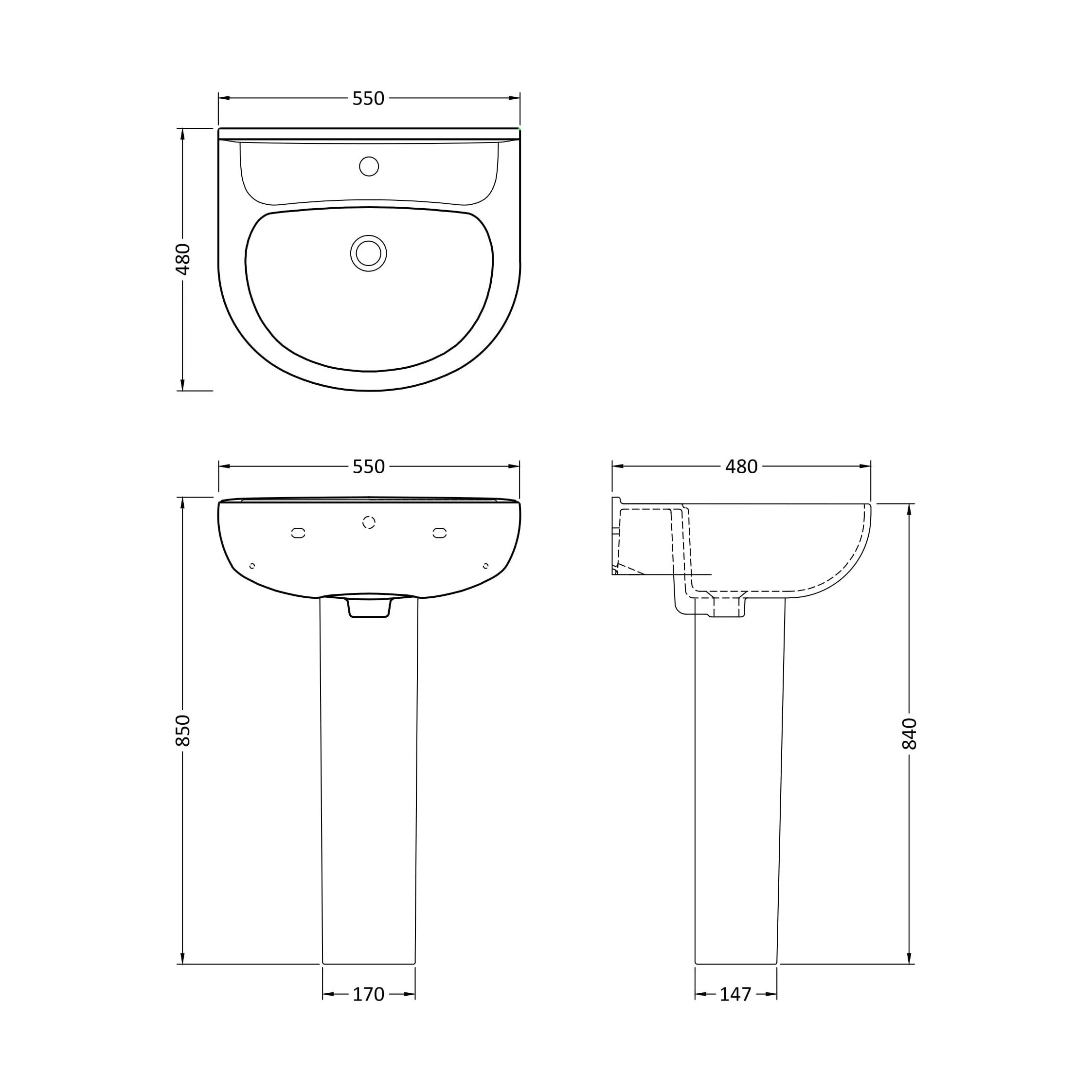Round 1 Tap Hole Basin with Full Pedestal - Image 5