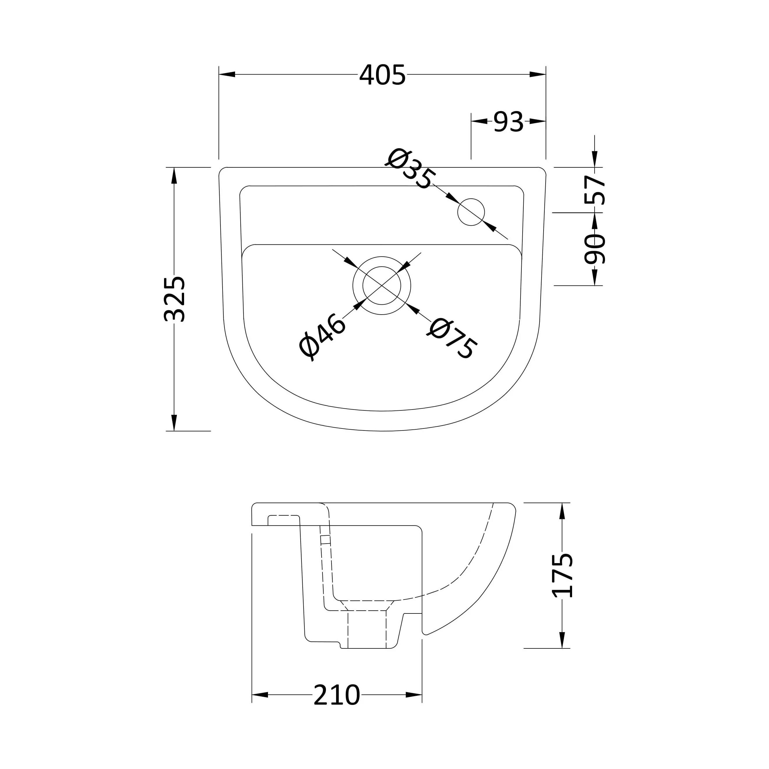 Round Ceramics Semi Recessed 1 Tap Hole Basin (Tap Not Included), 400mm - Balterley