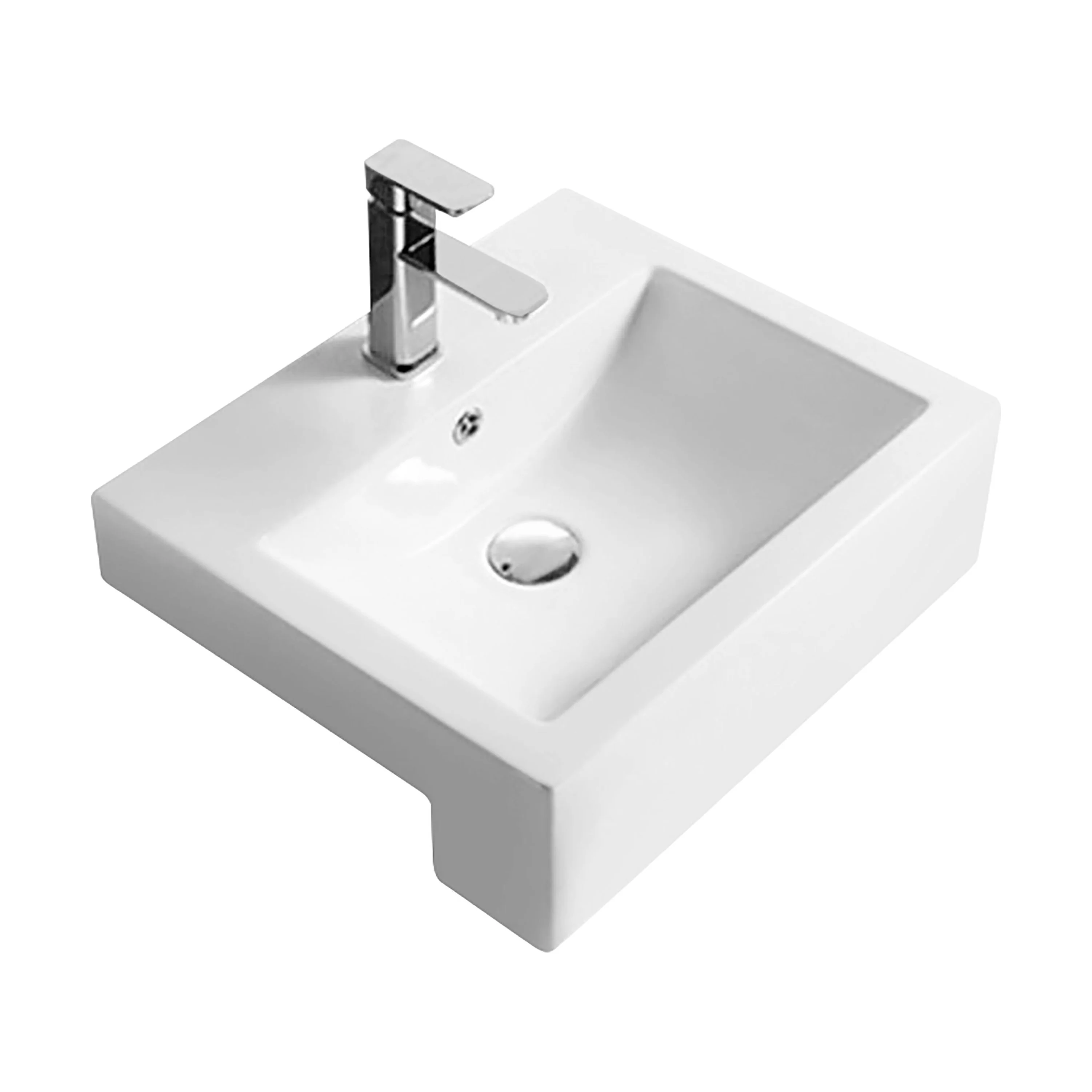 Balterley Semi-Recessed Bathroom Basin, Contemporary Style, Sleek Square Design, White, Countertop Friendly, 530 mm