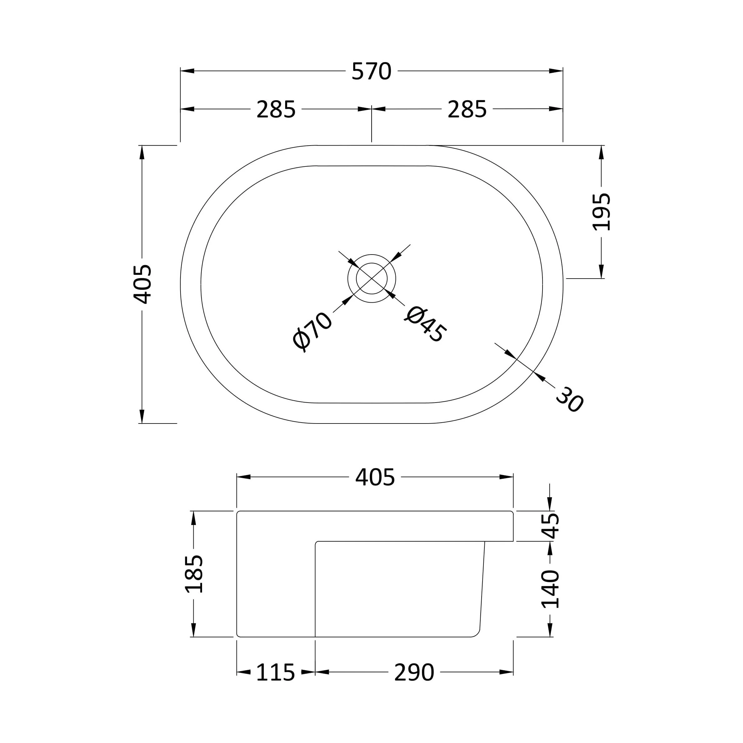 Balterley Nove Semi-Recessed Bathroom Basin, Contemporary Style, Rounded Design, White, Countertop Friendly, 570 mm - Image 2