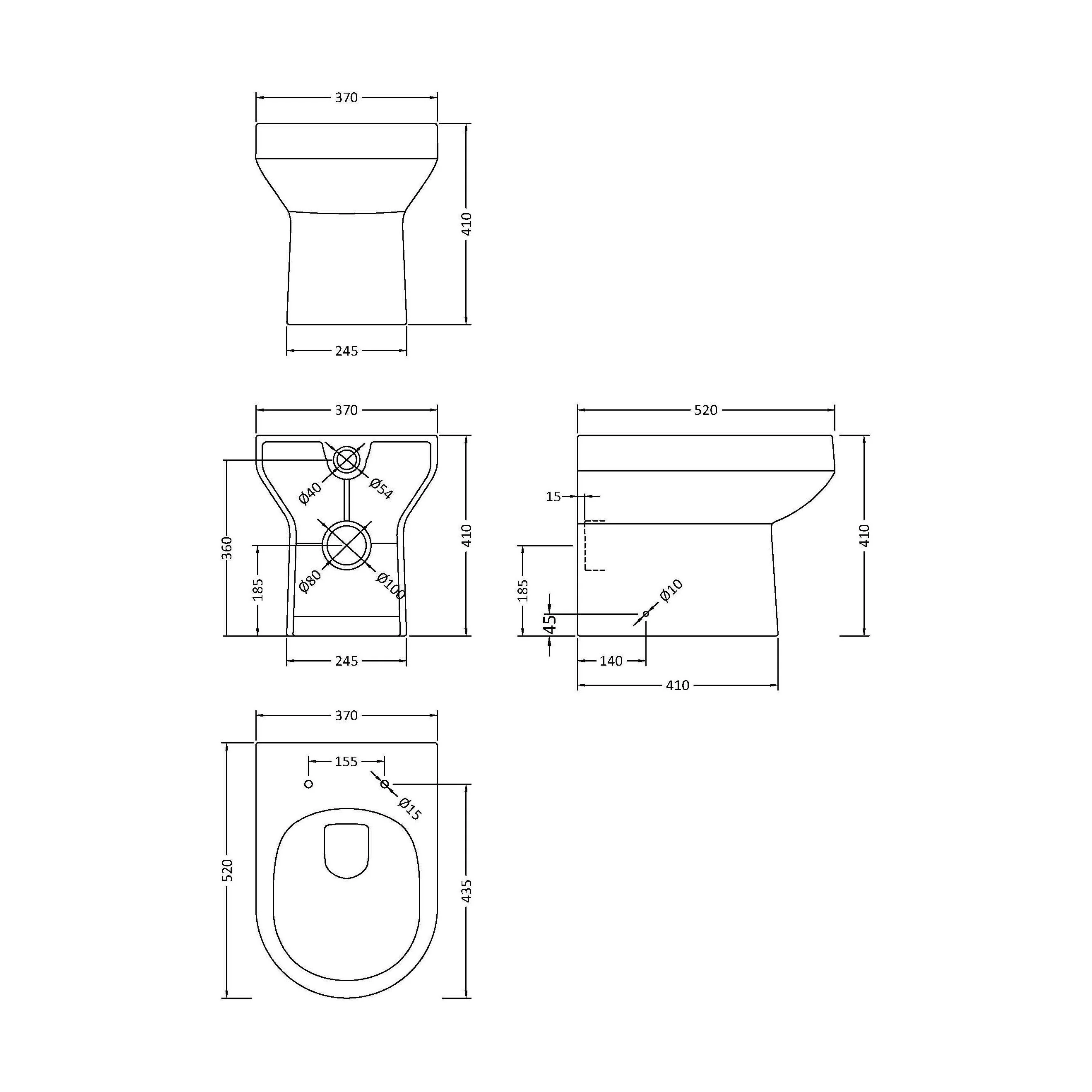 Back Round Back To Wall Toilet Pan  - 410mm x 370mm x 520mm - Image 5