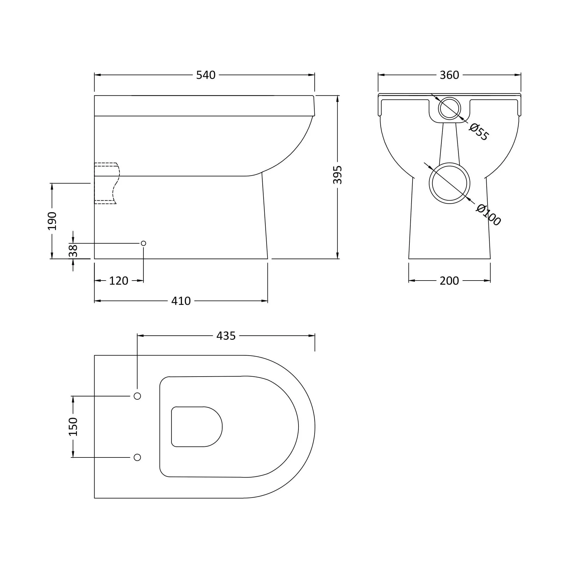 Round Back to Wall Toilet Pan   - 395mm x 360mm x 540mm - Image 5