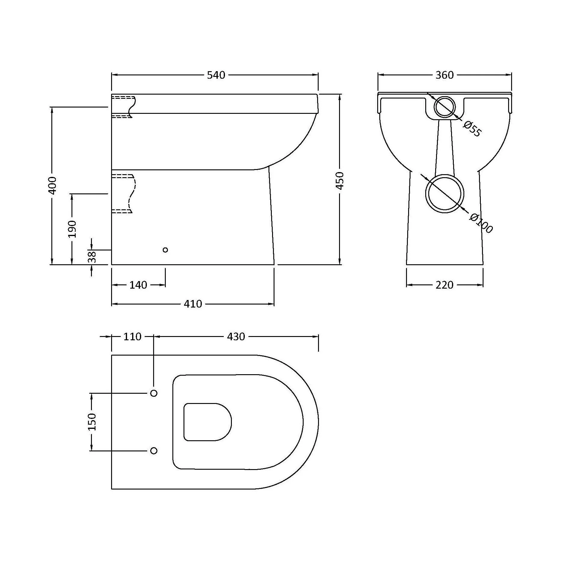 Comfort Height Back To Wall Toilet Pan   - 440mm x 360mm x 540mm - Image 5